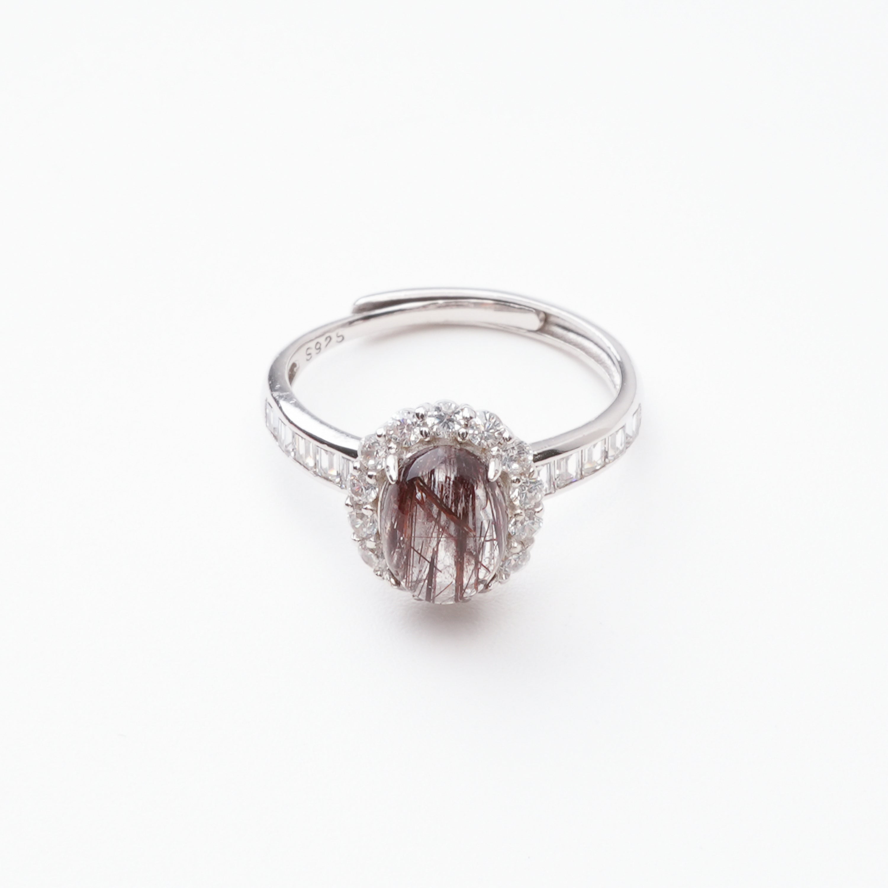 Aurora Red Cabochon Cut Halo Sterling Silver Ring