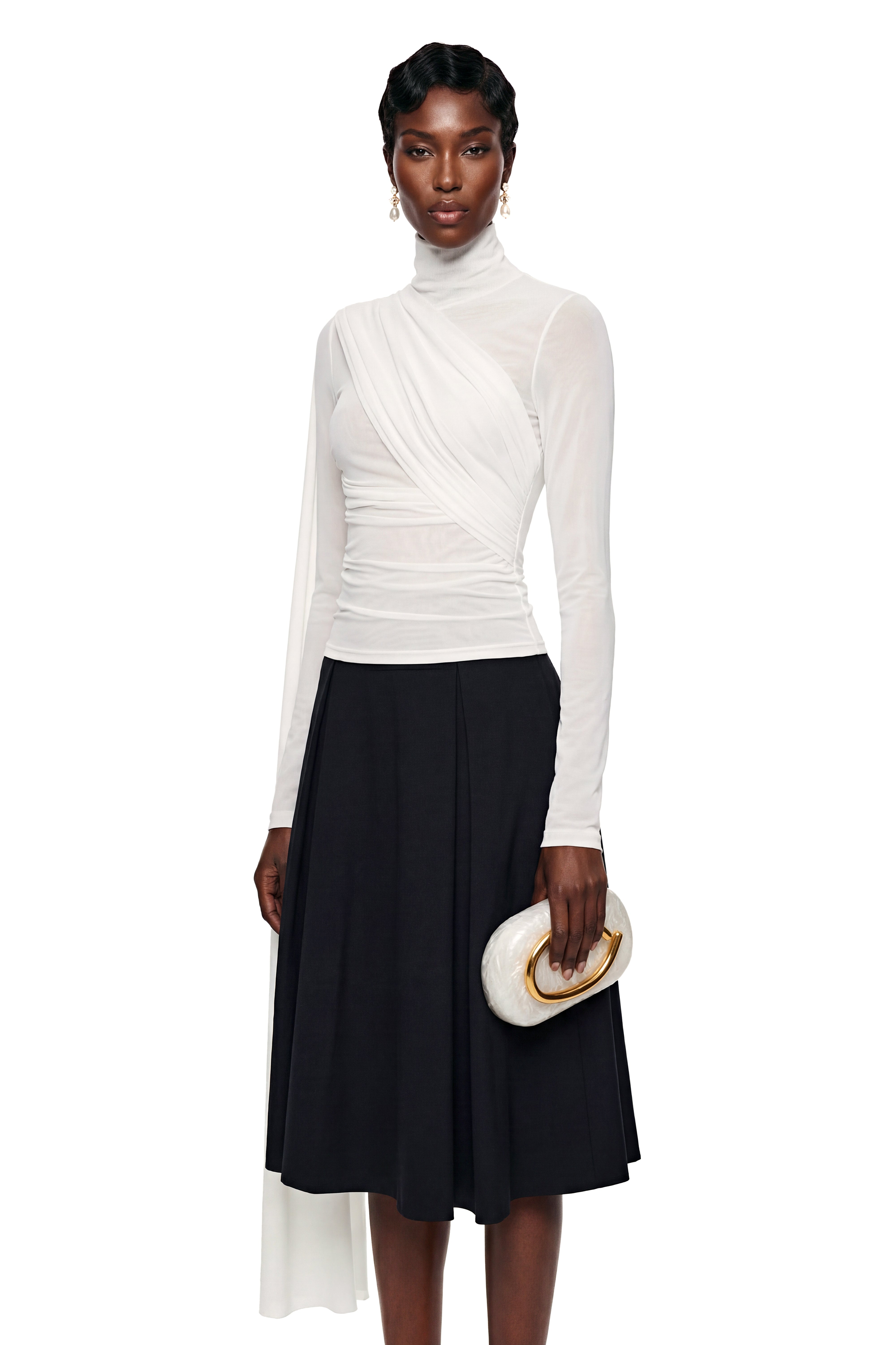 Ayanda White High Neck Blouse with Bow Detail (Final Sale)