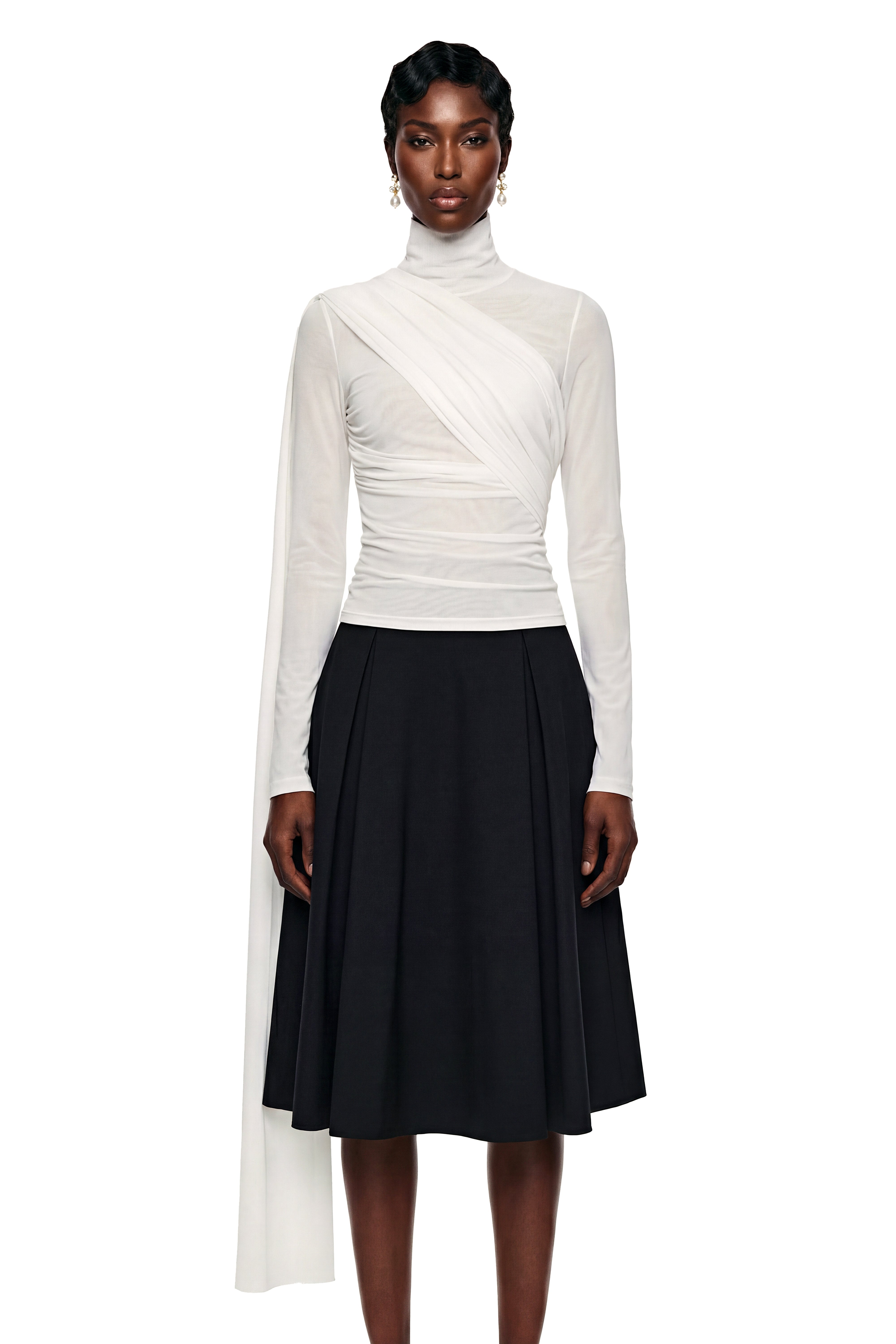 Ayanda White High Neck Blouse with Bow Detail (Final Sale)