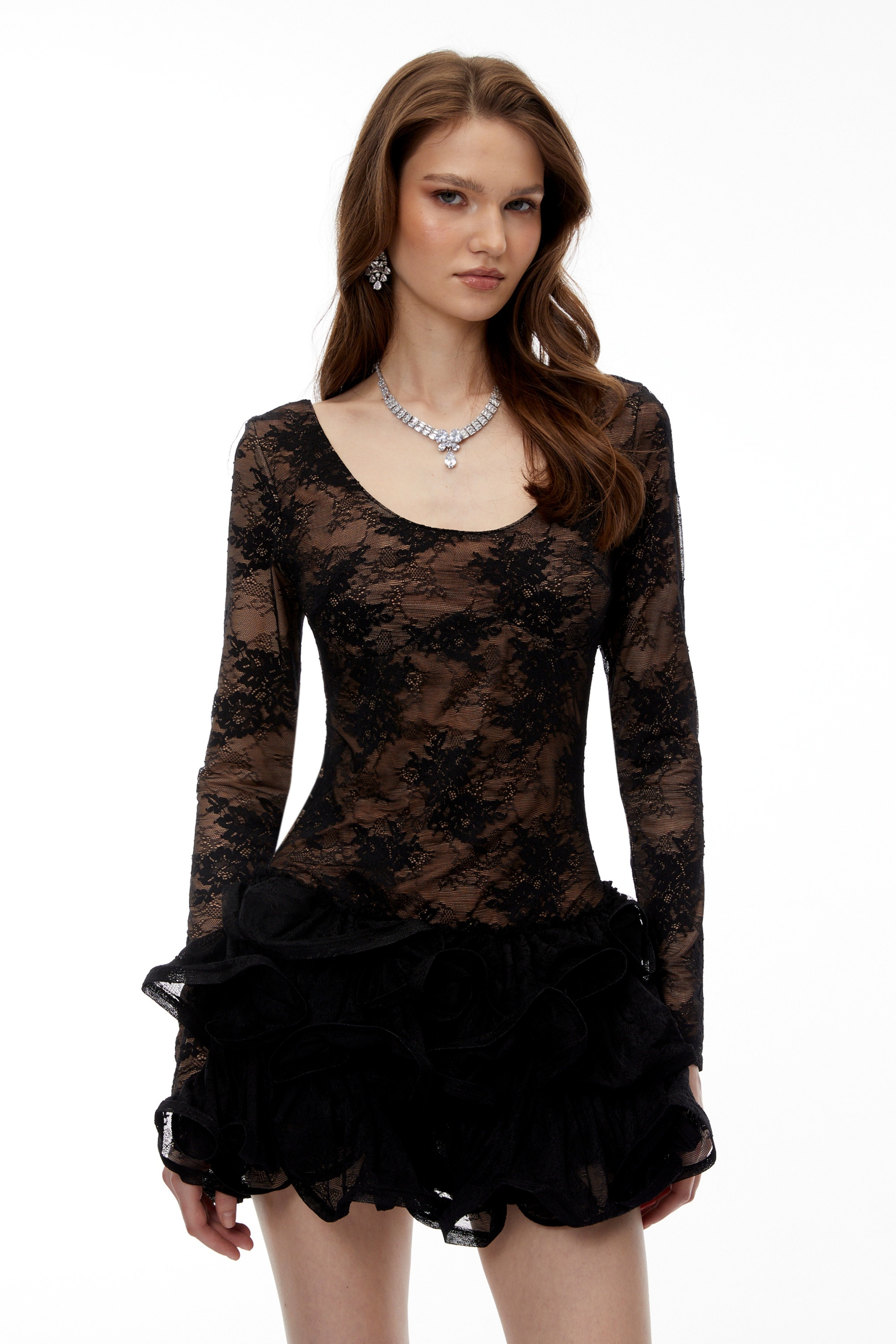 Bahiya Black Ruffled Lace Mini Dress (Final Sale)