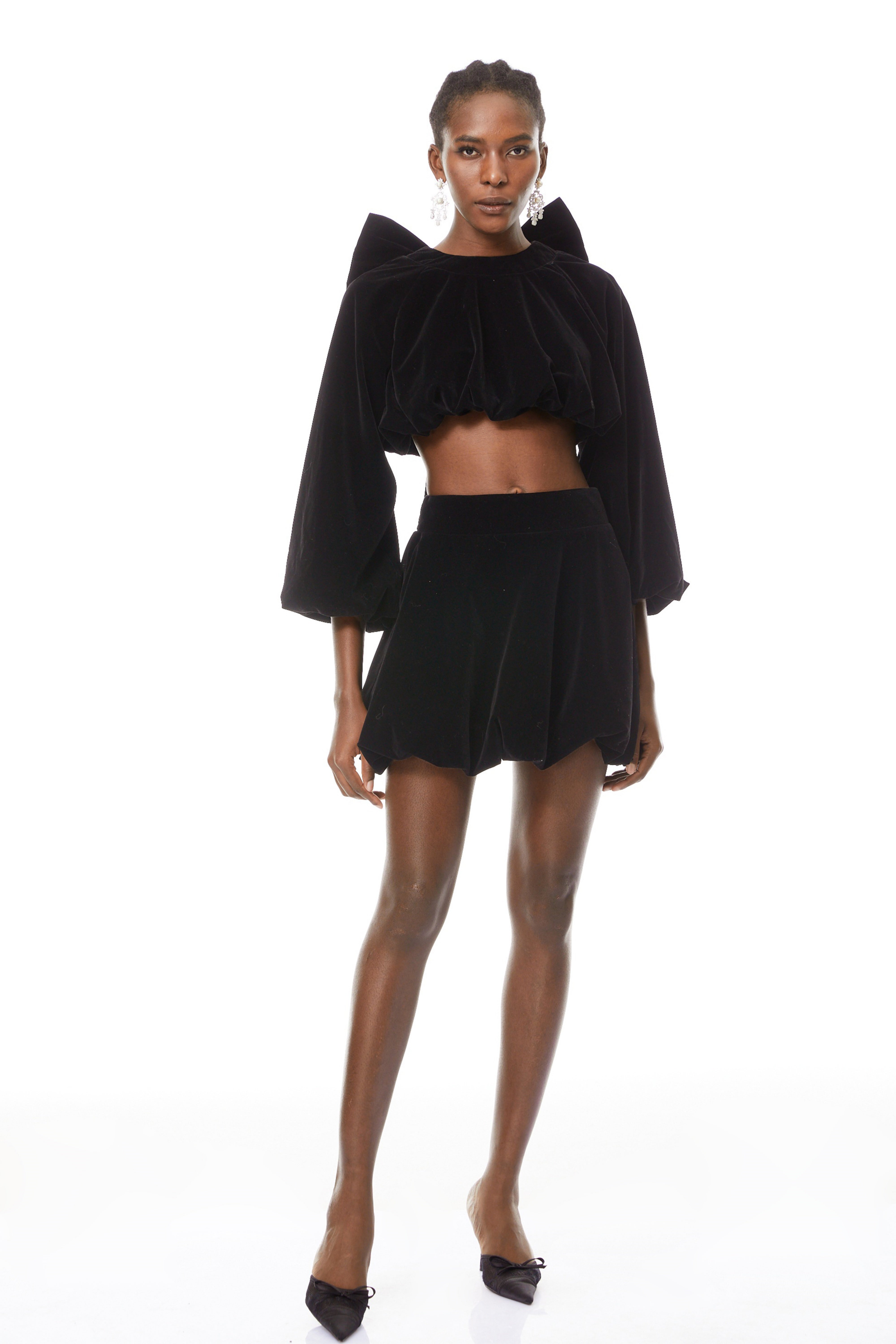 Beatrice Black Bubble Velvet Top & Skirt Set (Final Sale)