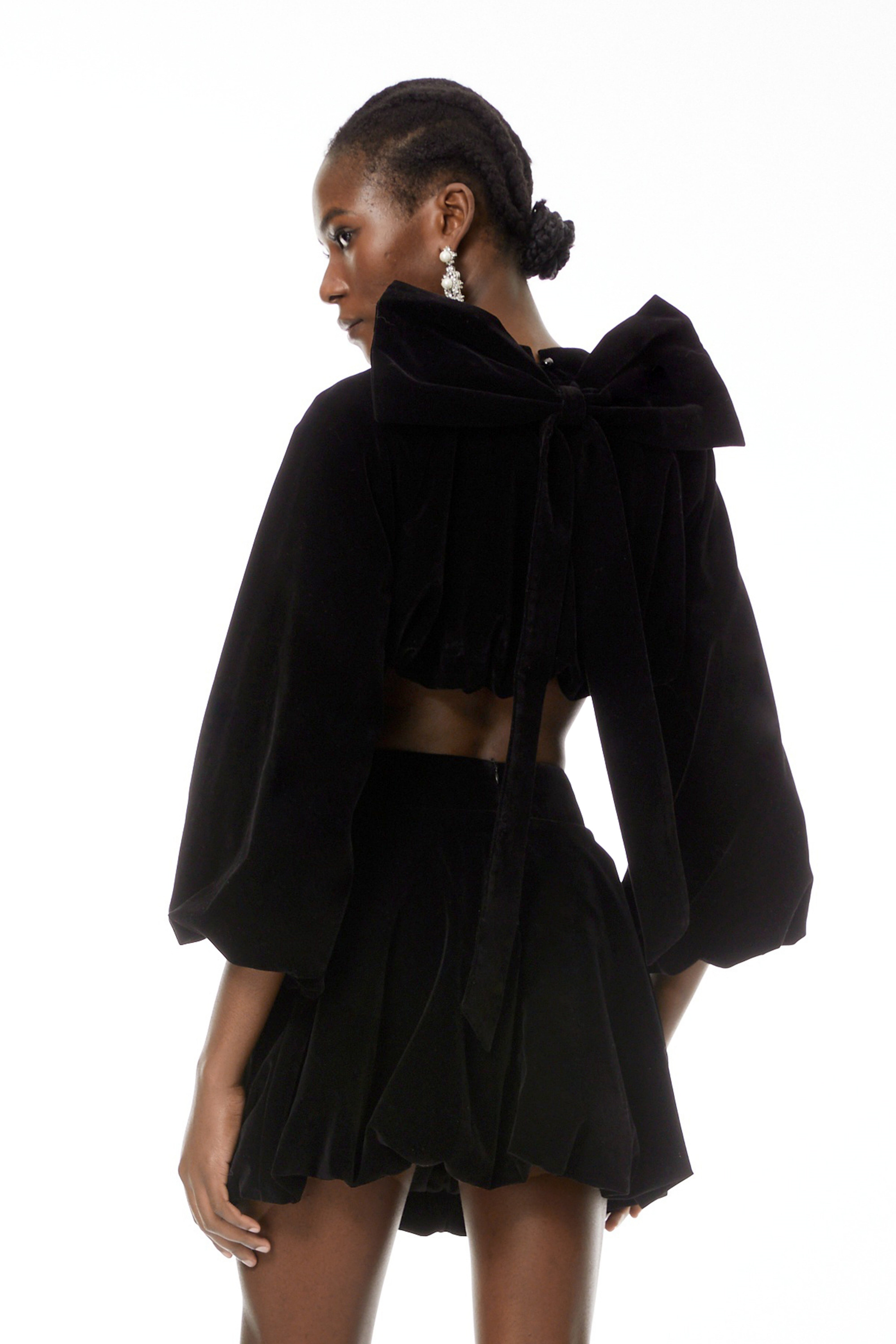 Beatrice Black Bubble Velvet Top & Skirt Set (Final Sale)