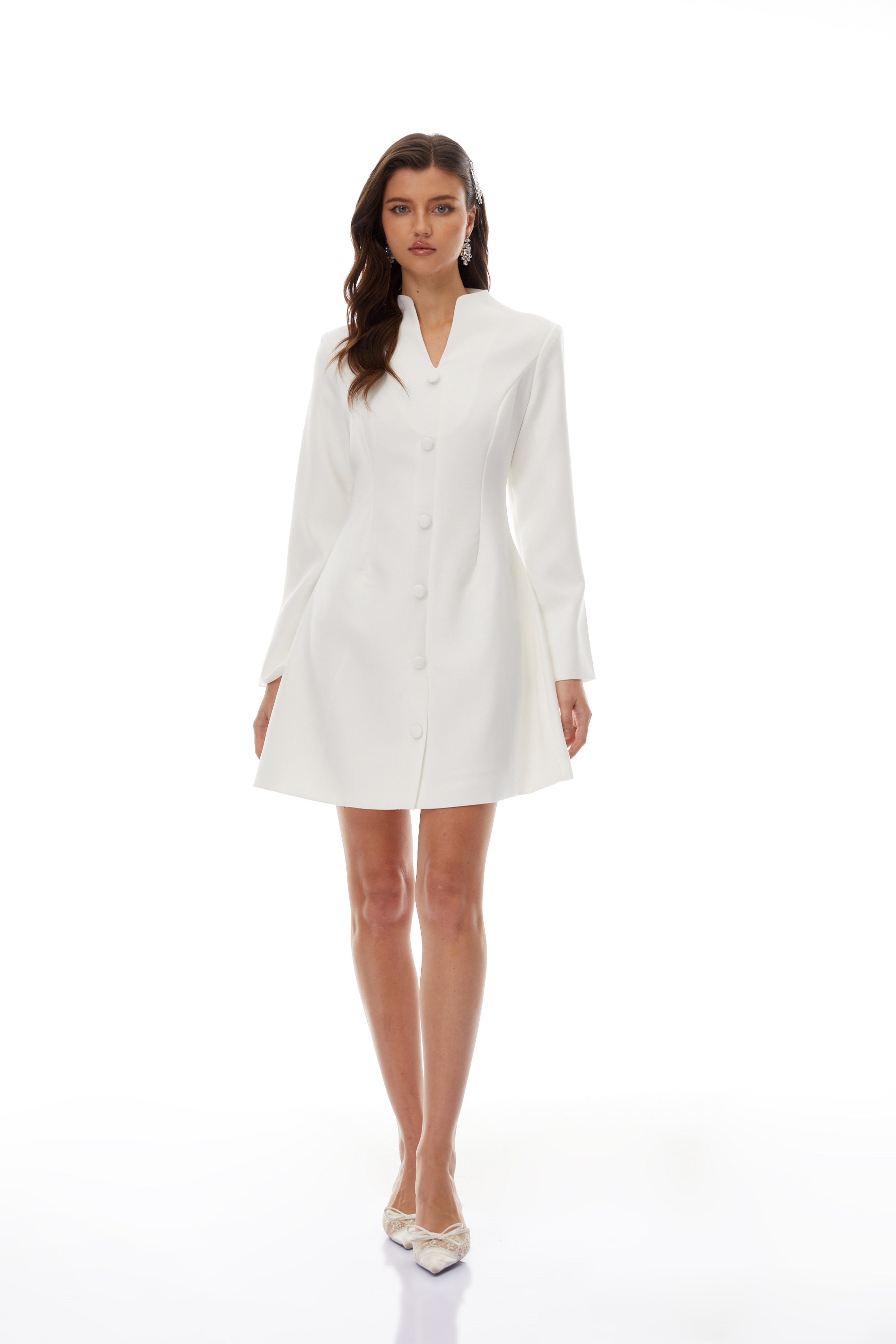 Berglind White Mandarin Collar Mini Blazer Dress (Final Sale-US Only)