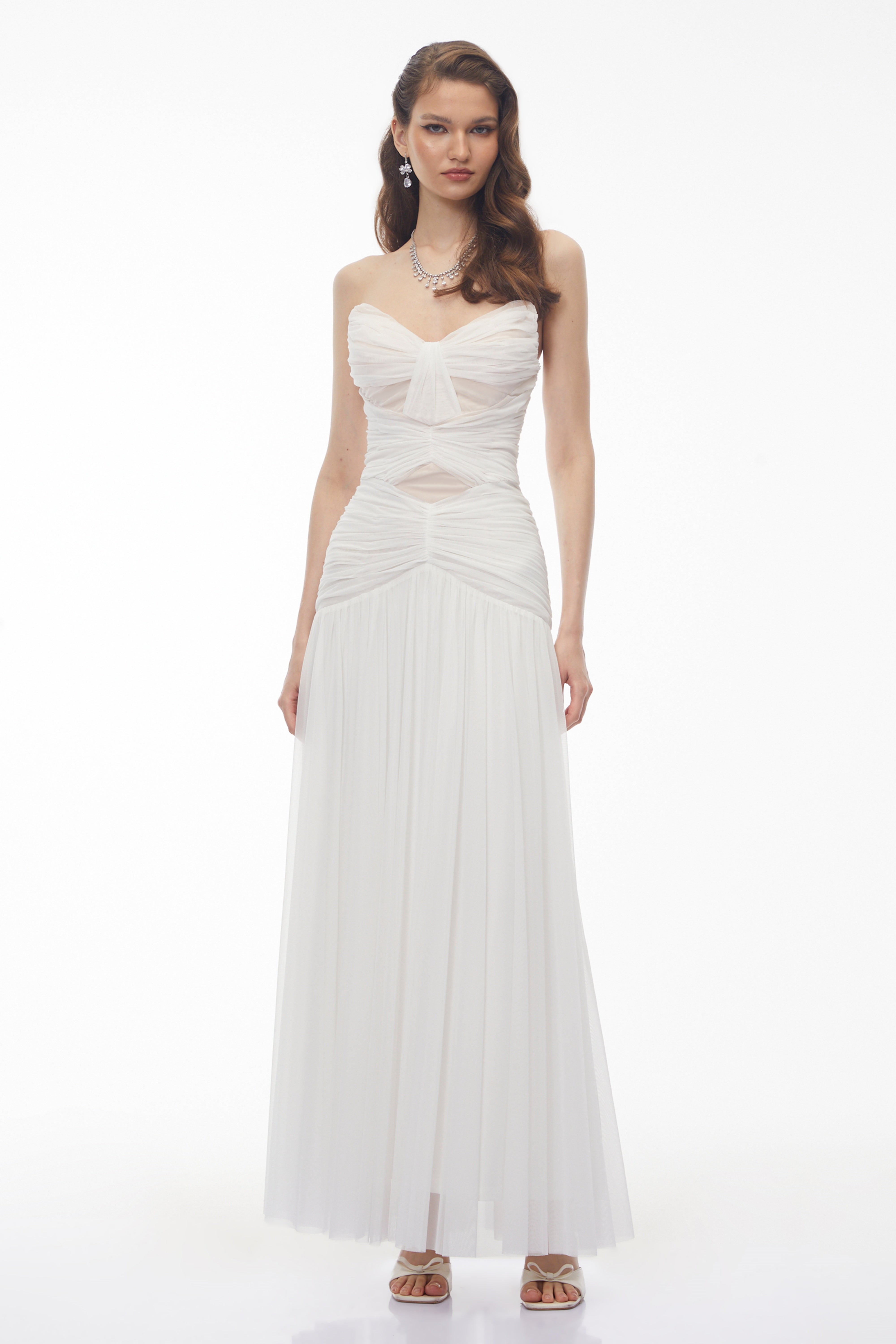 Bianka White Cross Front Ruched Maxi Dress (Final Sale-US Only)