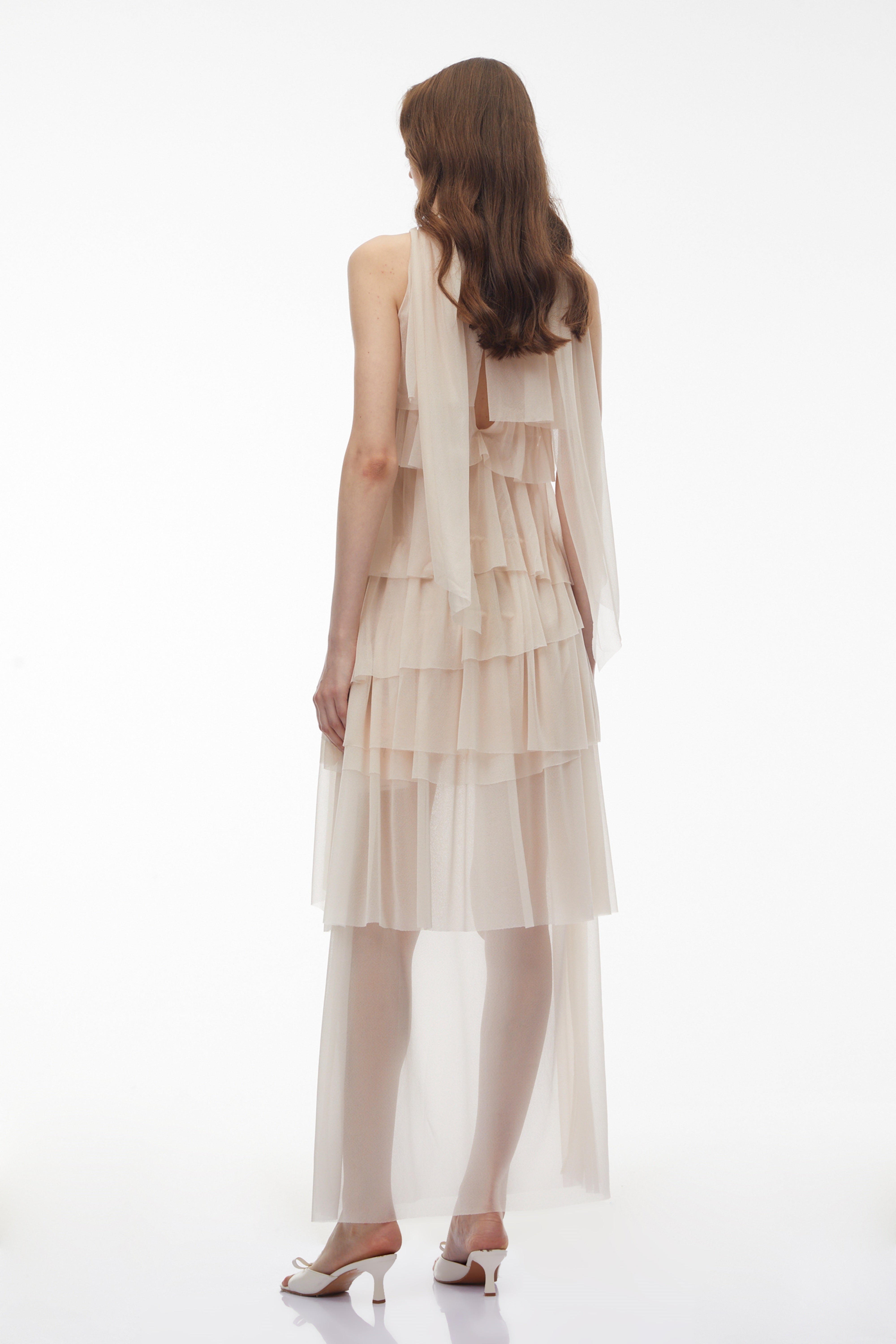 Blanche Neutral Floral Ruffled Maxi Dress (Final Sale-US Only)