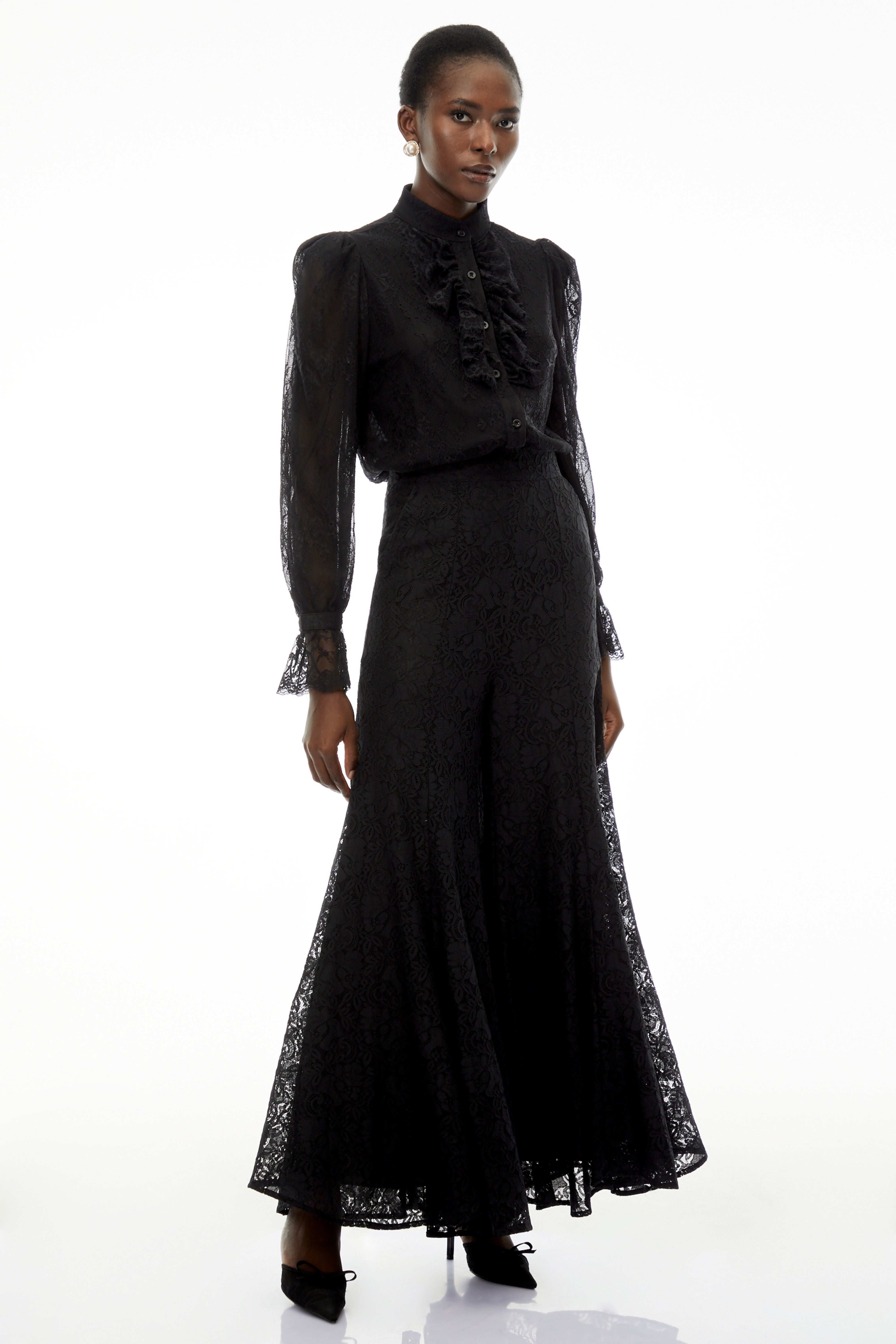Brigitte Black High Neck Ruched Blouse (Final Sale)