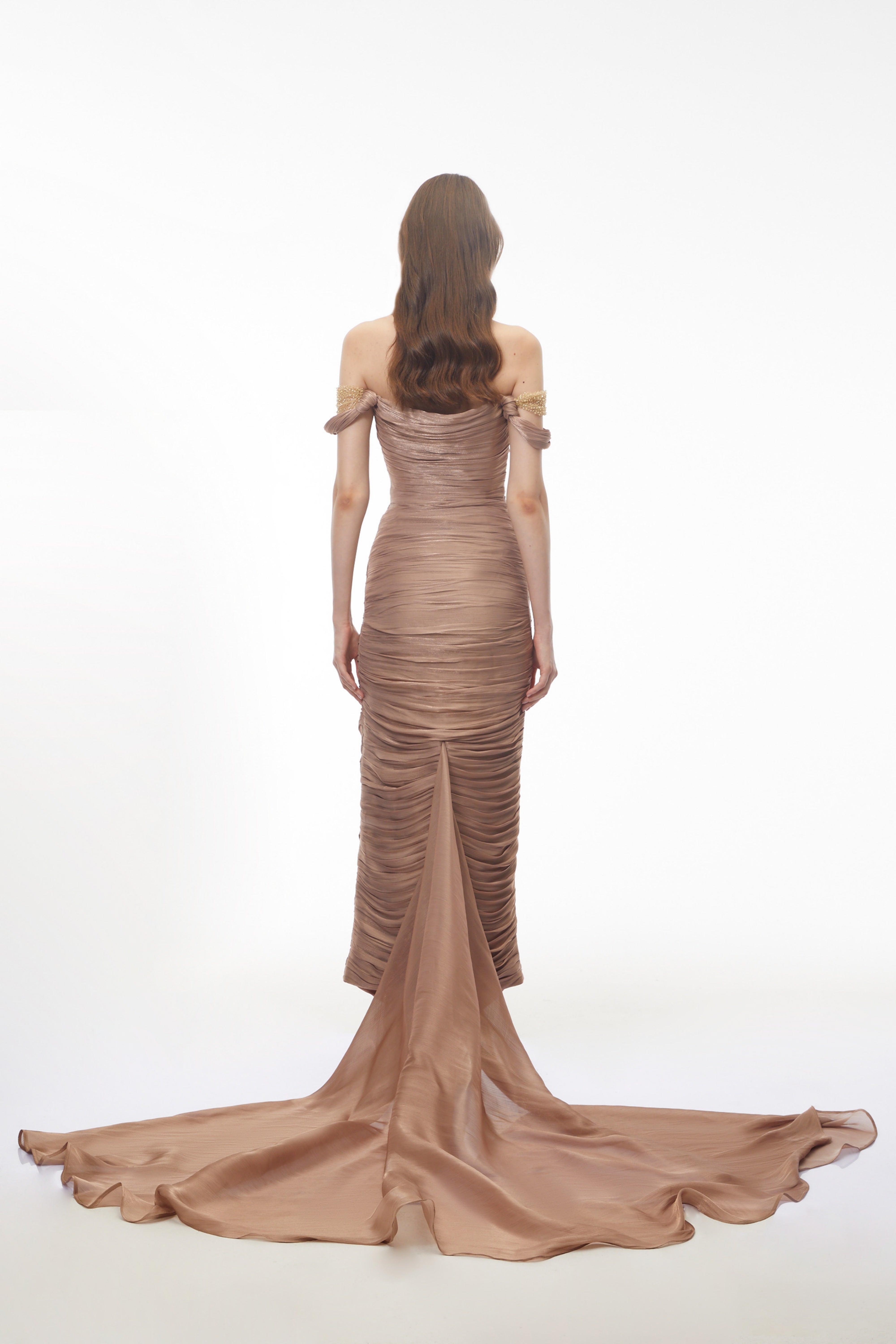 Bruna Gold Embellished Ruched Asymmetrical Maxi Dress (Final Sale-US Only)