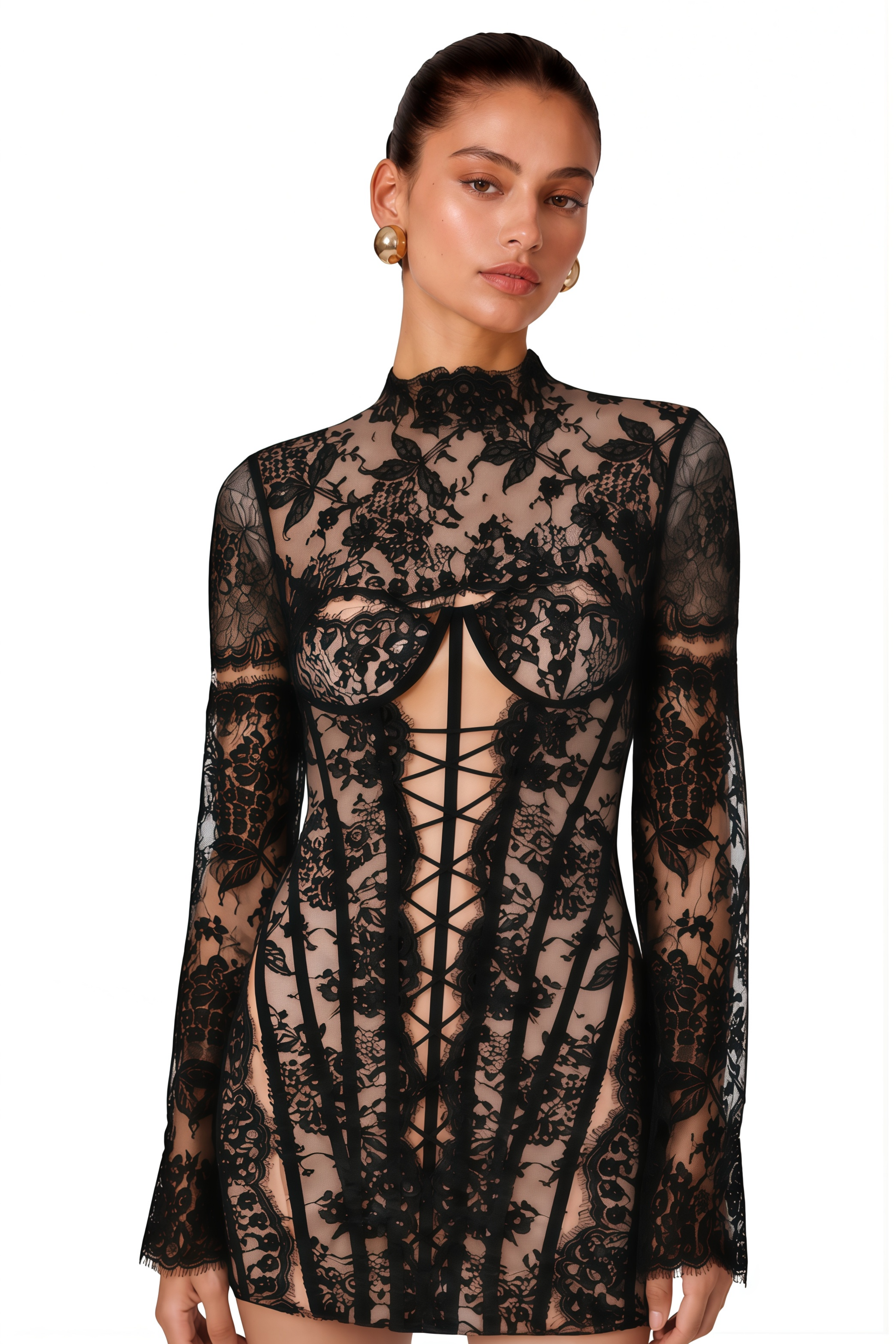 Bulelwa Black Semi-Sheer Floral Lace Mini Dress (Final Sale-US Only)