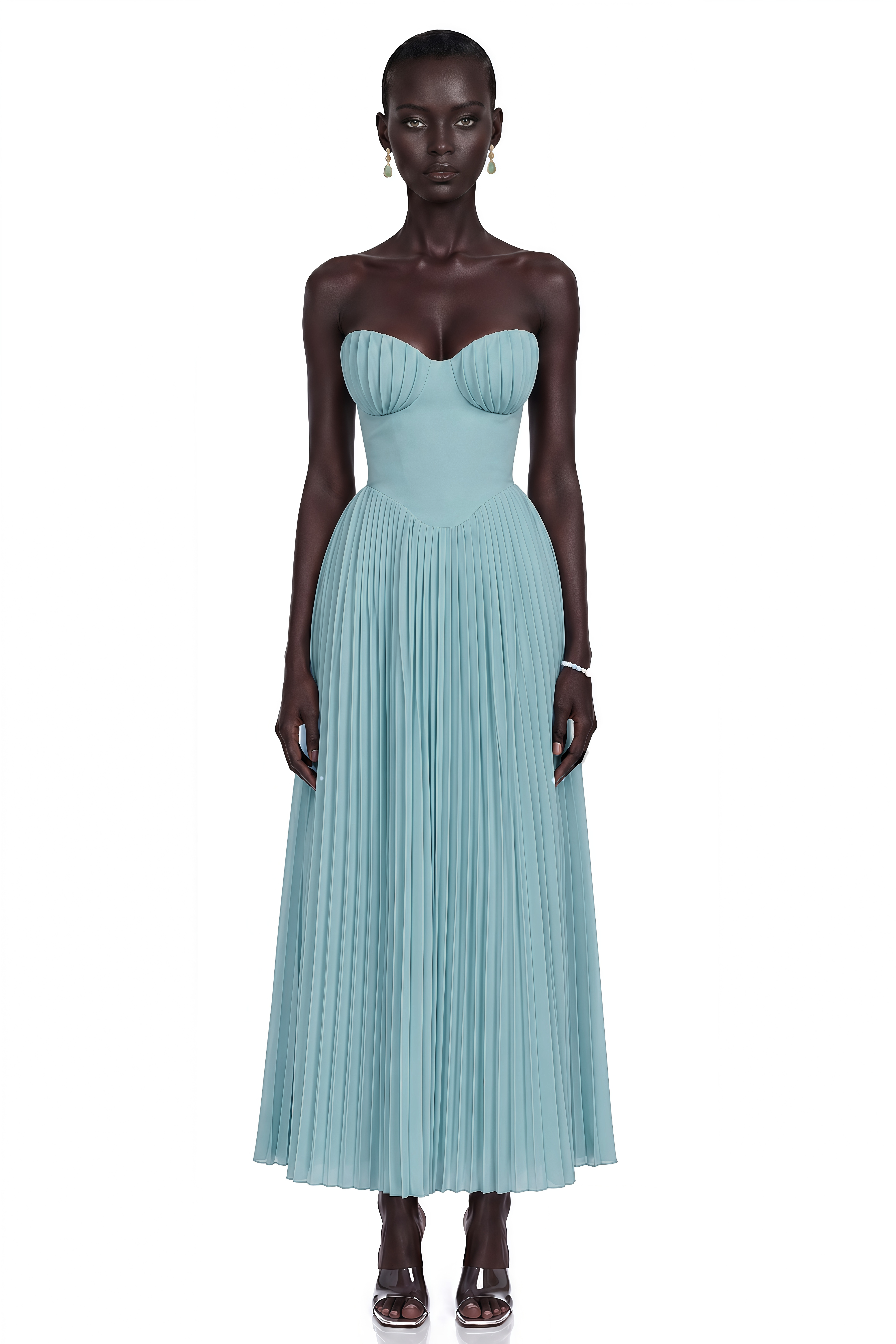 Carlotta Blue Pleated Corset Maxi Dress