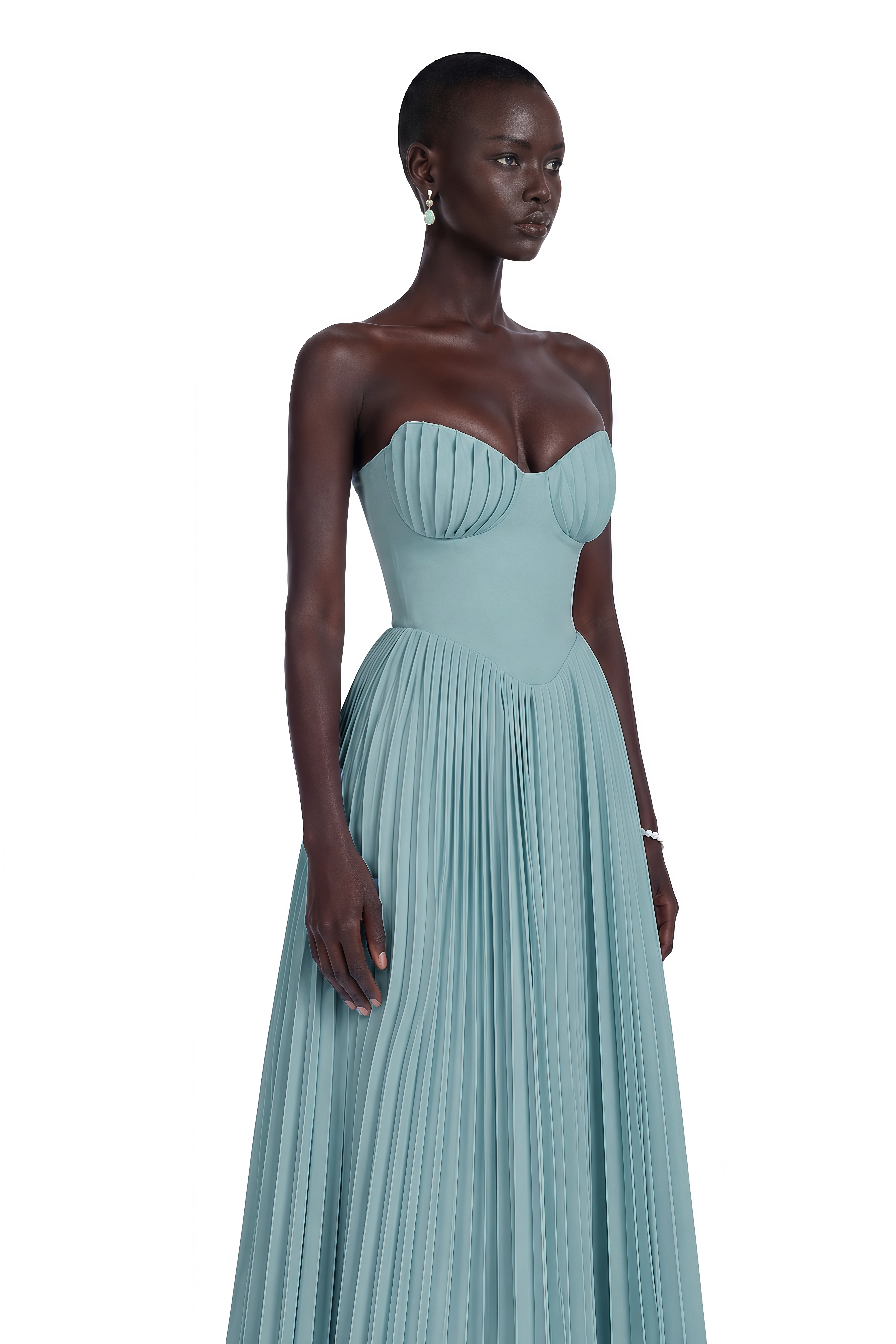 Carlotta Blue Pleated Corset Maxi Dress