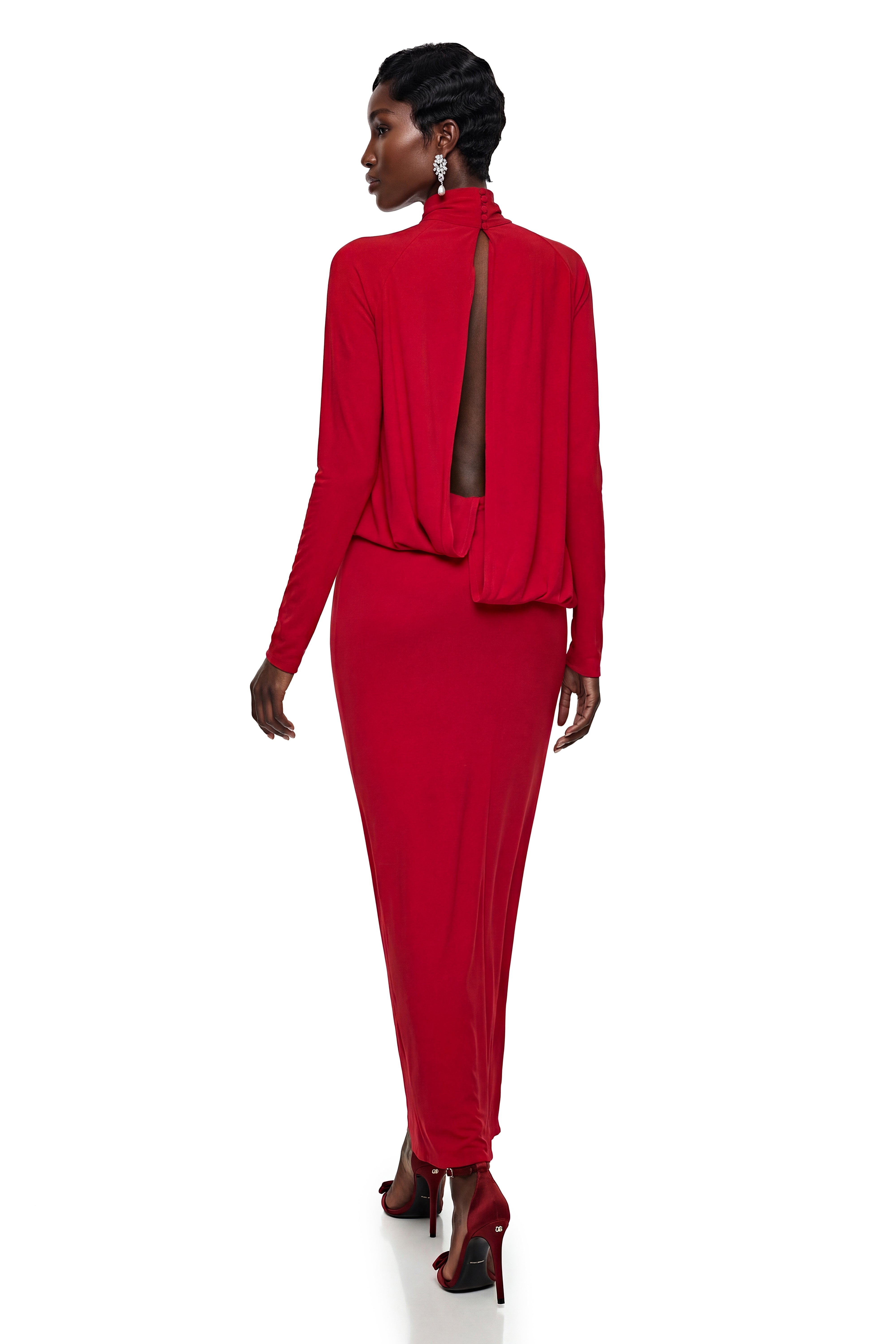 Caroline Red Maxi Dress with 3D Petals (Final Sale)