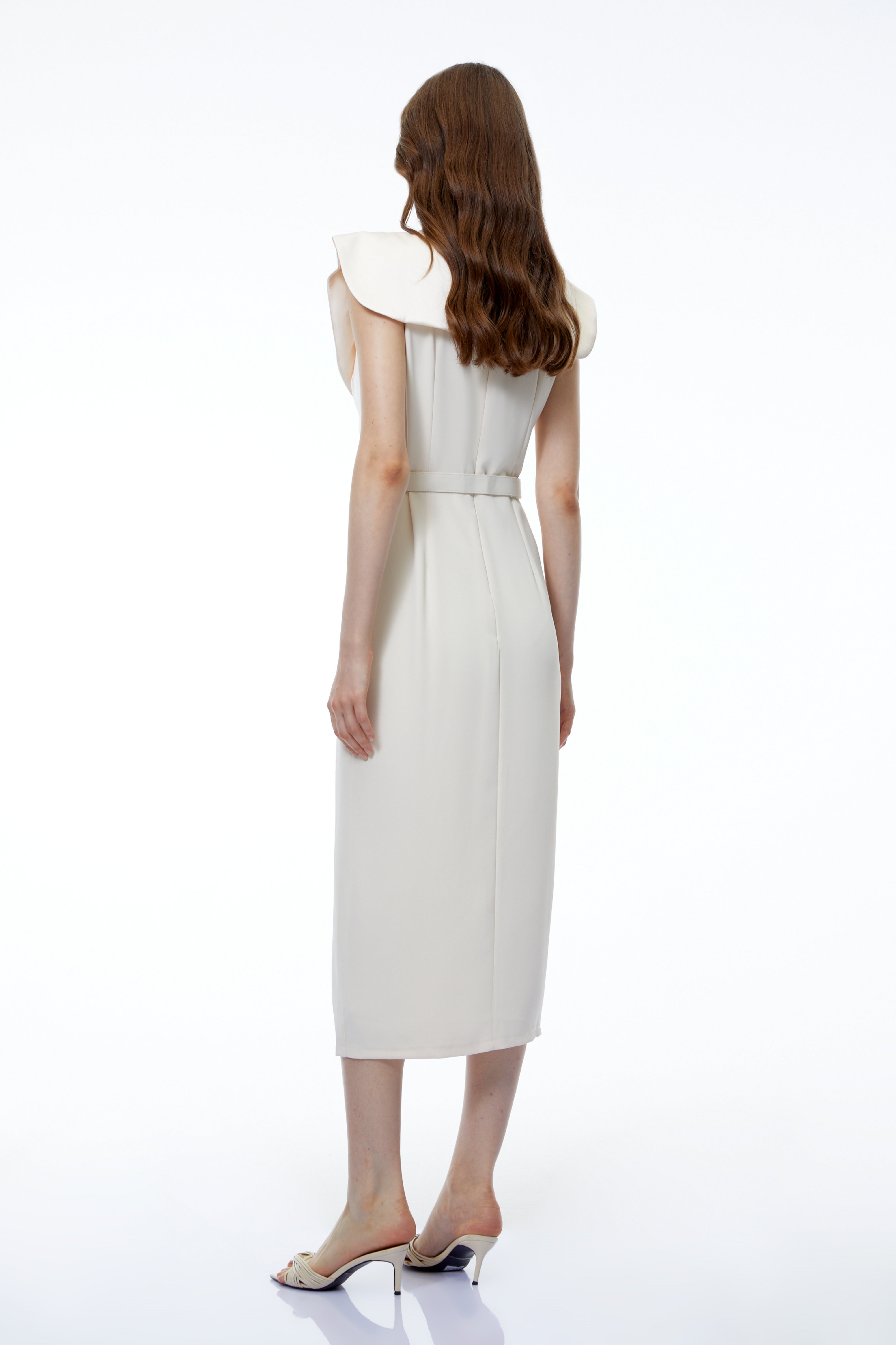 Caroline White V-Neck Ruched Maxi Dress with Slit (Final Sale)