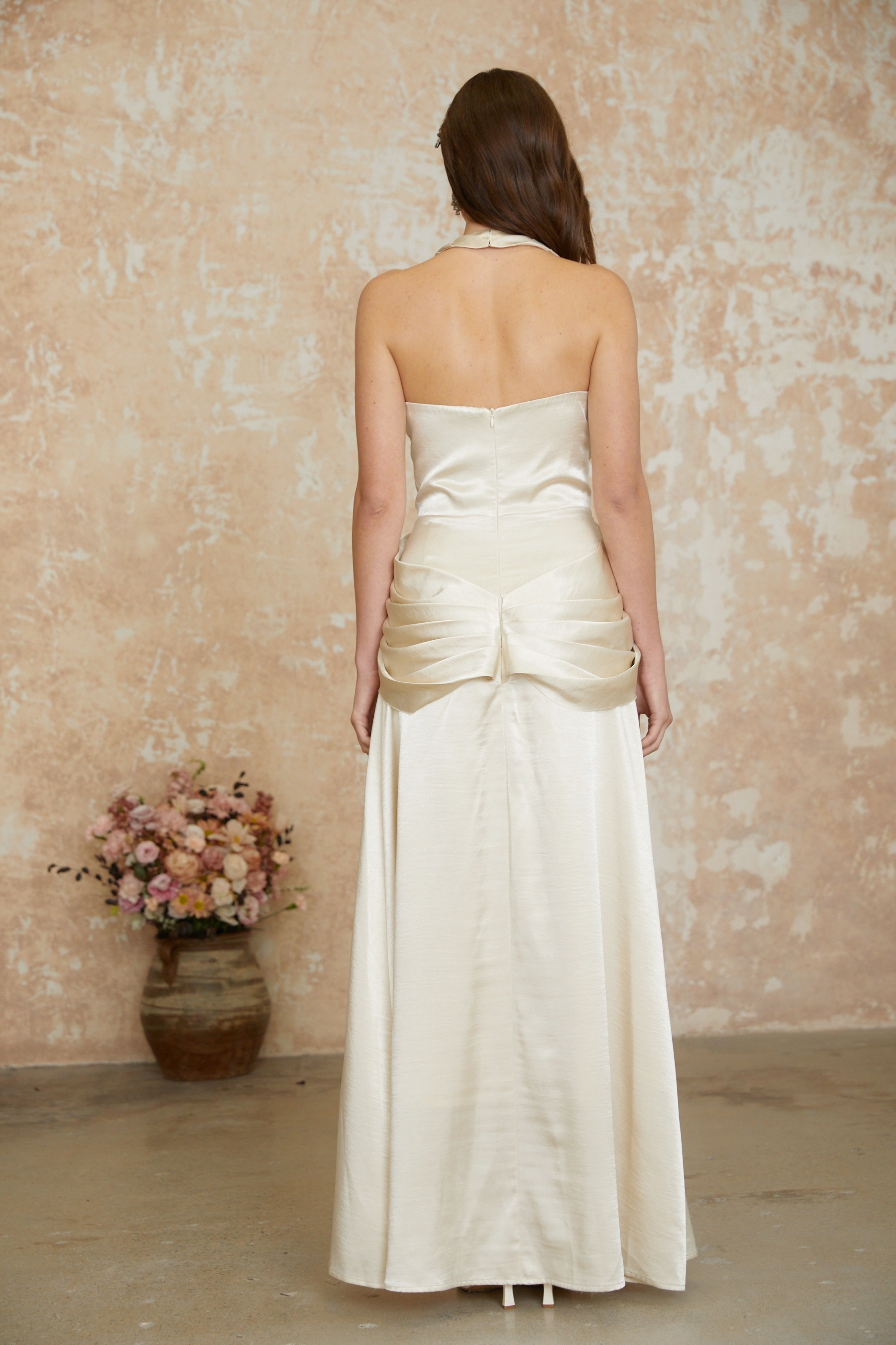 Cathmore Champagne Halterneck Draped Maxi Dress (Final Sale)