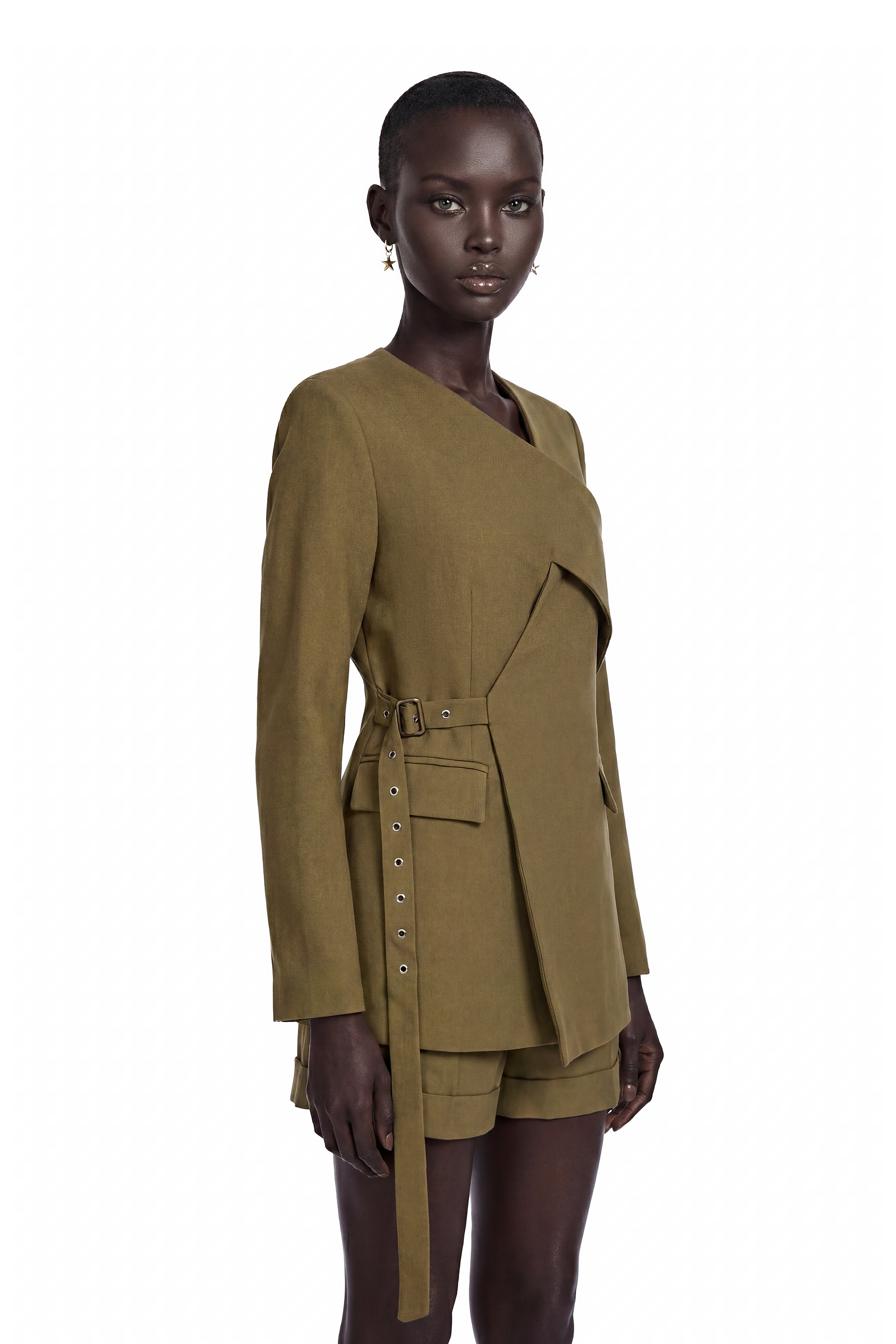 Cecilia Green V-Neck Belted Blazer