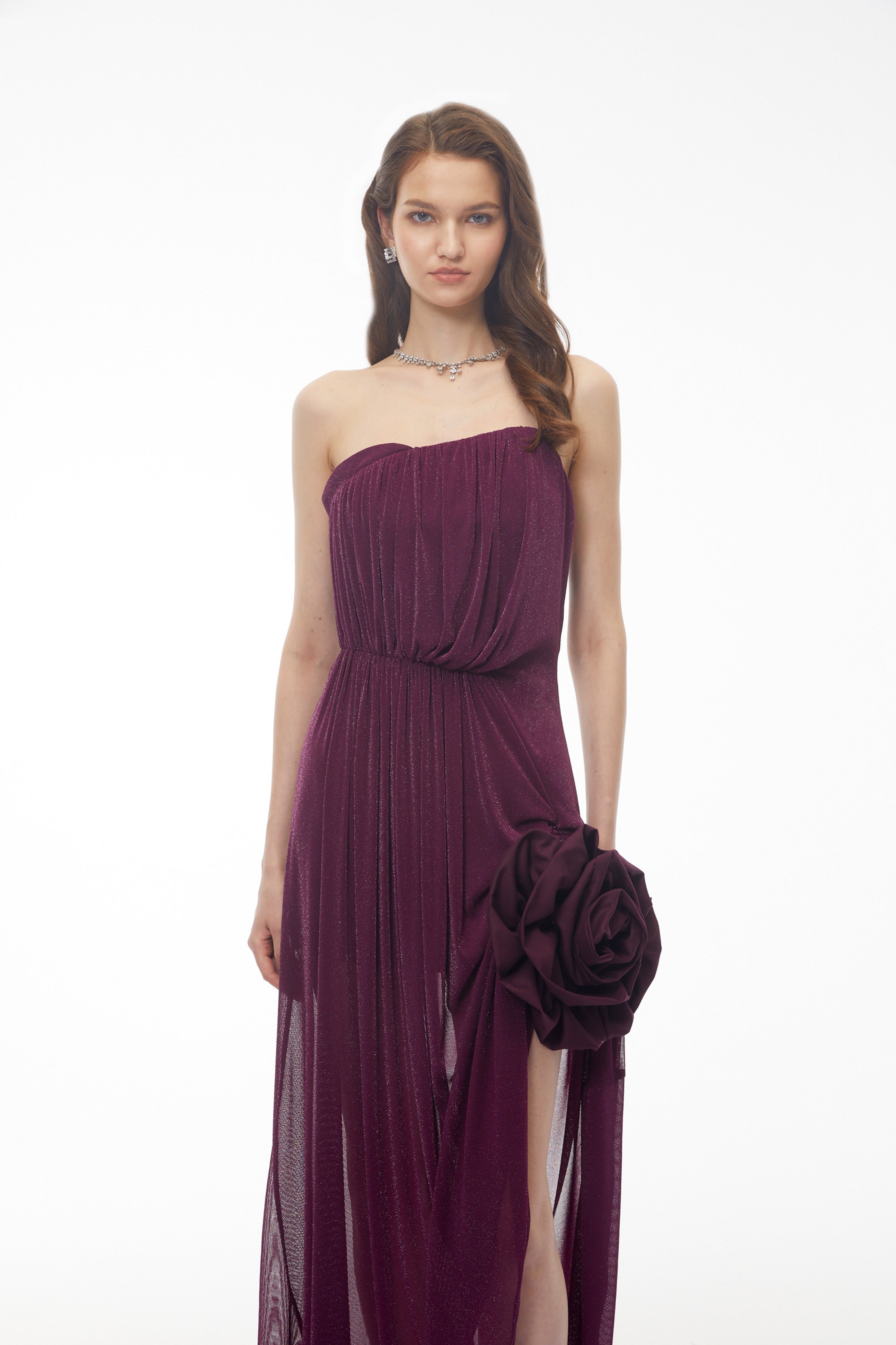 Yelyzaveta Purple Asymmetrical Maxi Dress with 3D Petals (Final Sale)