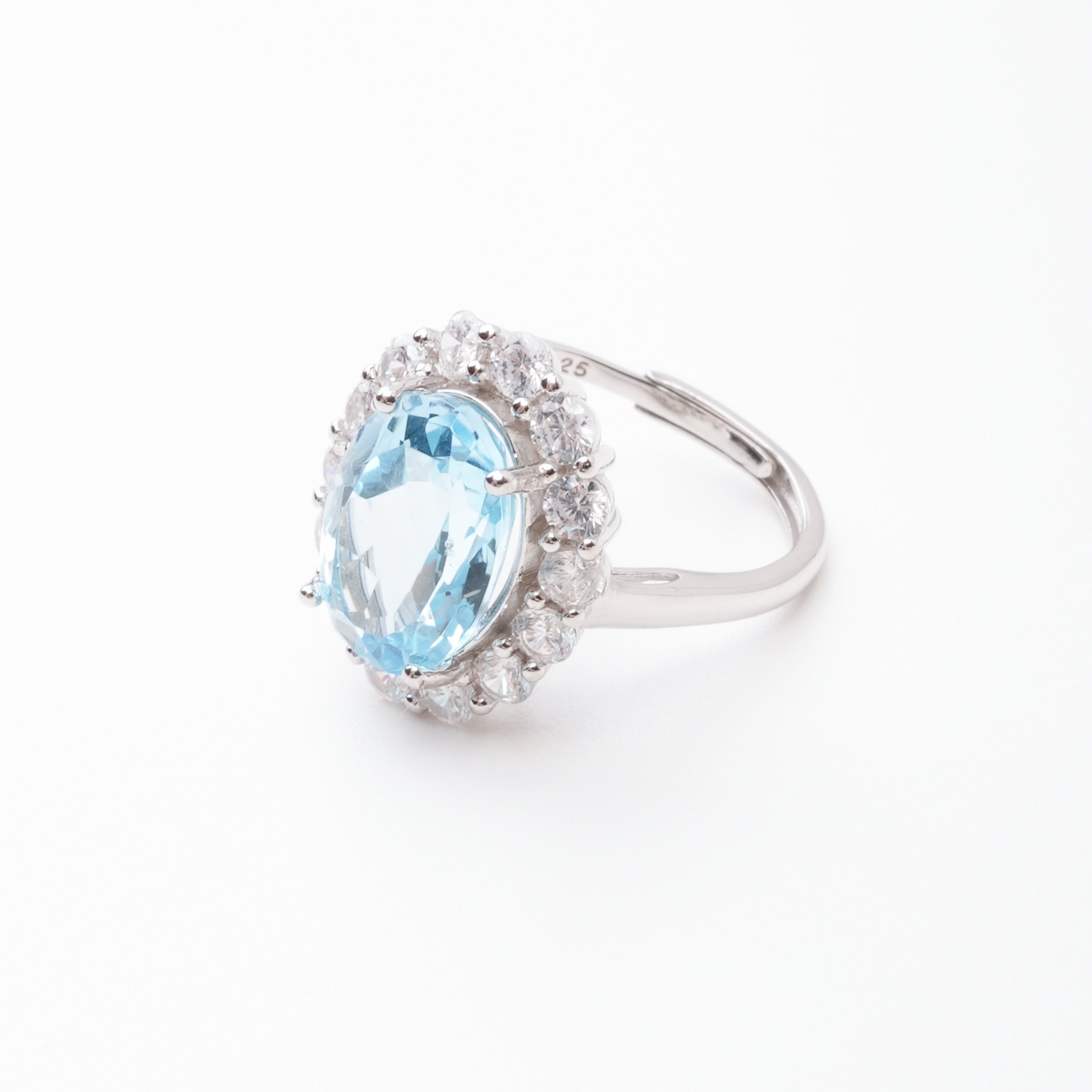 Celeste Blue Topaz Oval Cut Halo Sterling Silver Ring