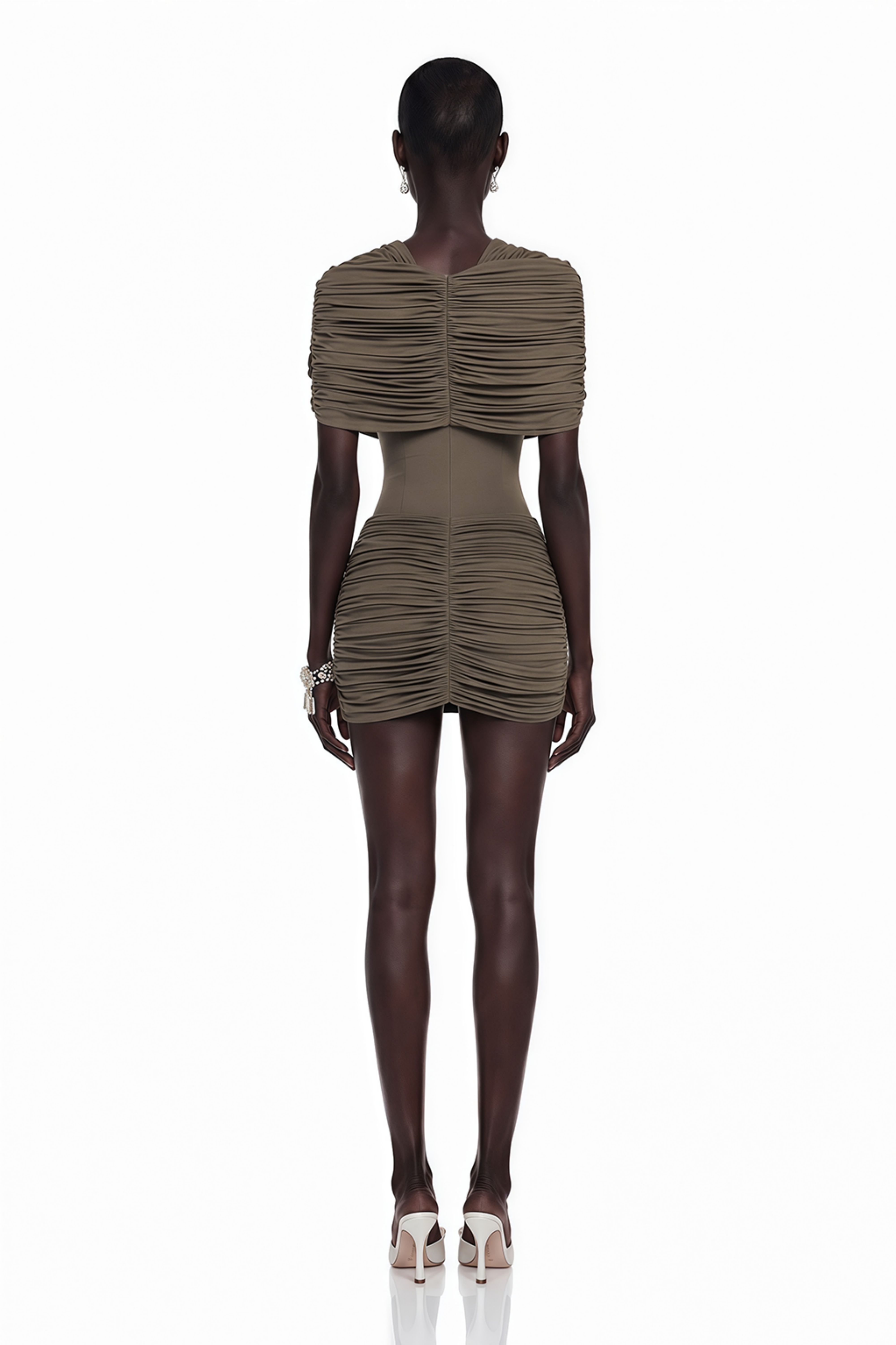 Celeste Chocolate Brown Pleated Cape Mini Dress