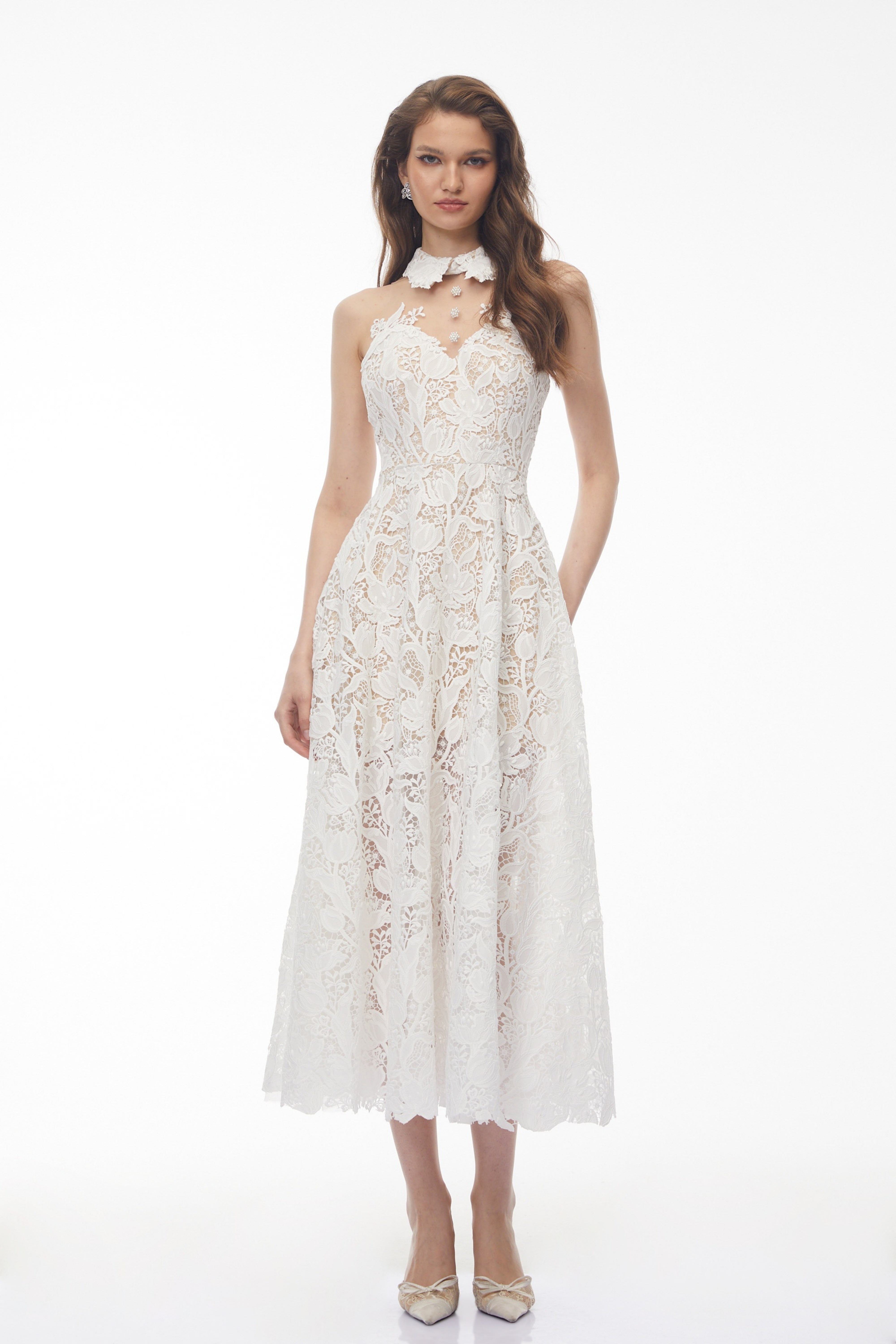 Chakame White Floral Lace Midi Dress (Final Sale)