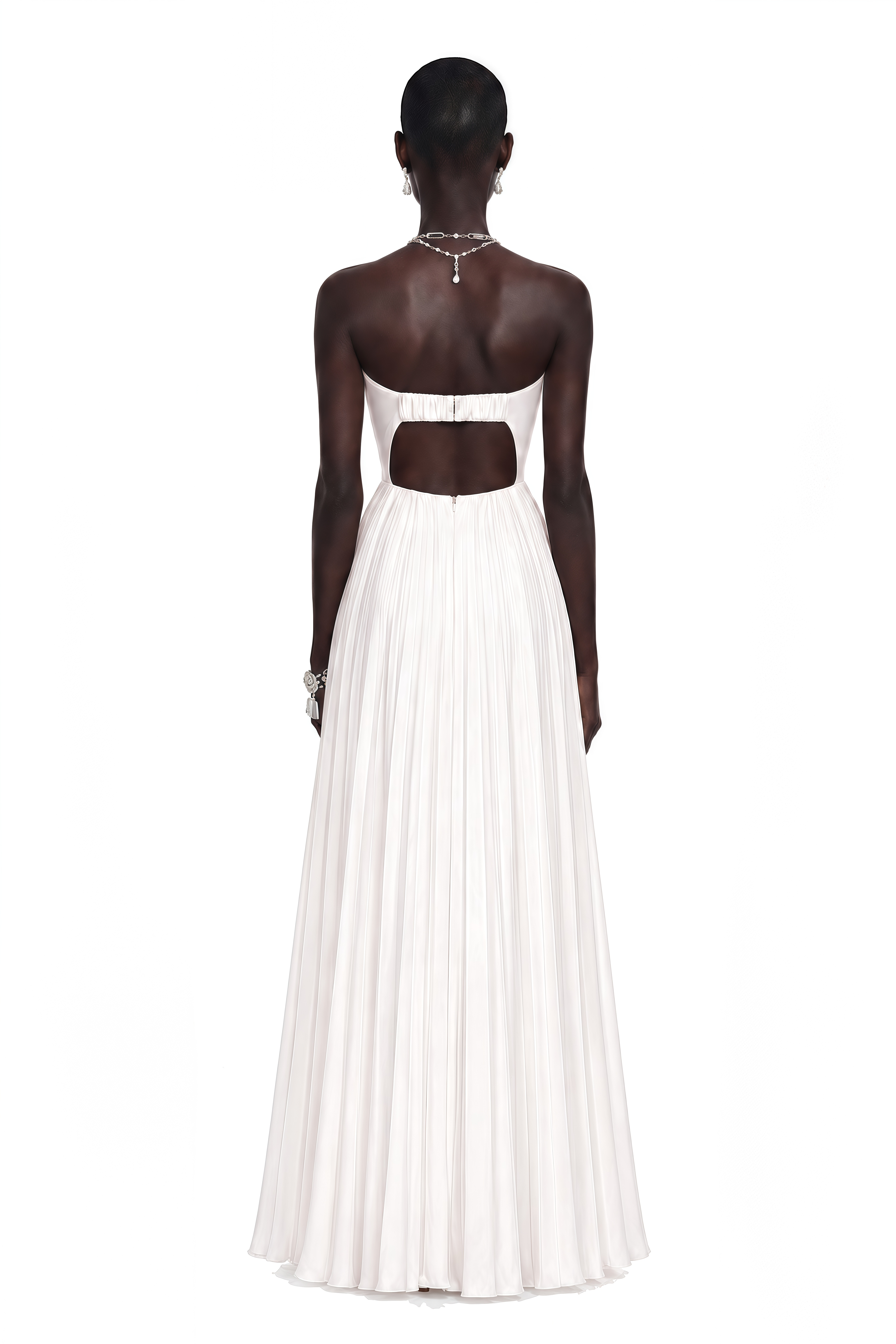 Carlotta White Shell Pleated Maxi Dress