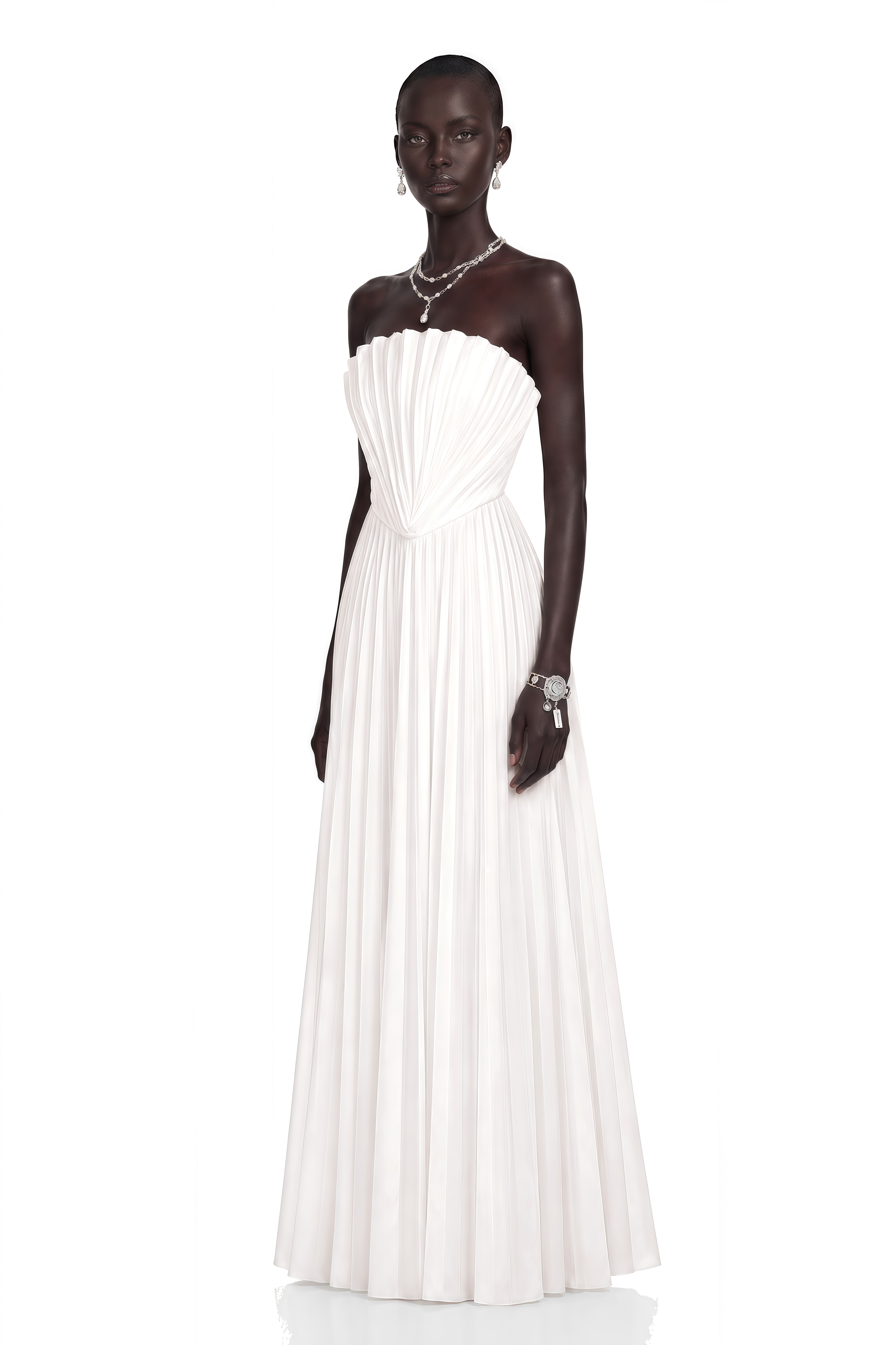 Carlotta White Shell Pleated Maxi Dress