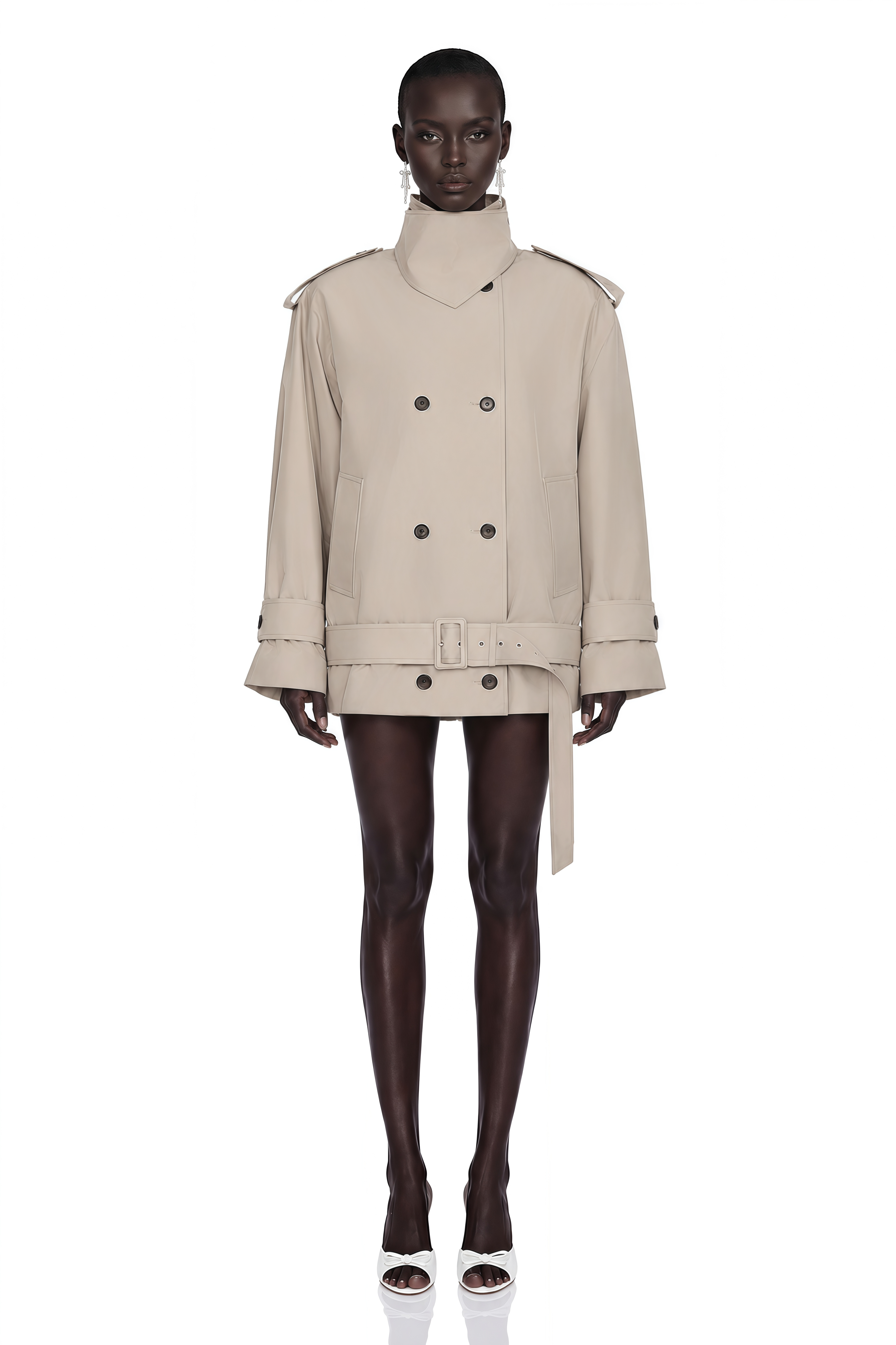 Mavis Grey Double-Breasted Belted Trench Coat