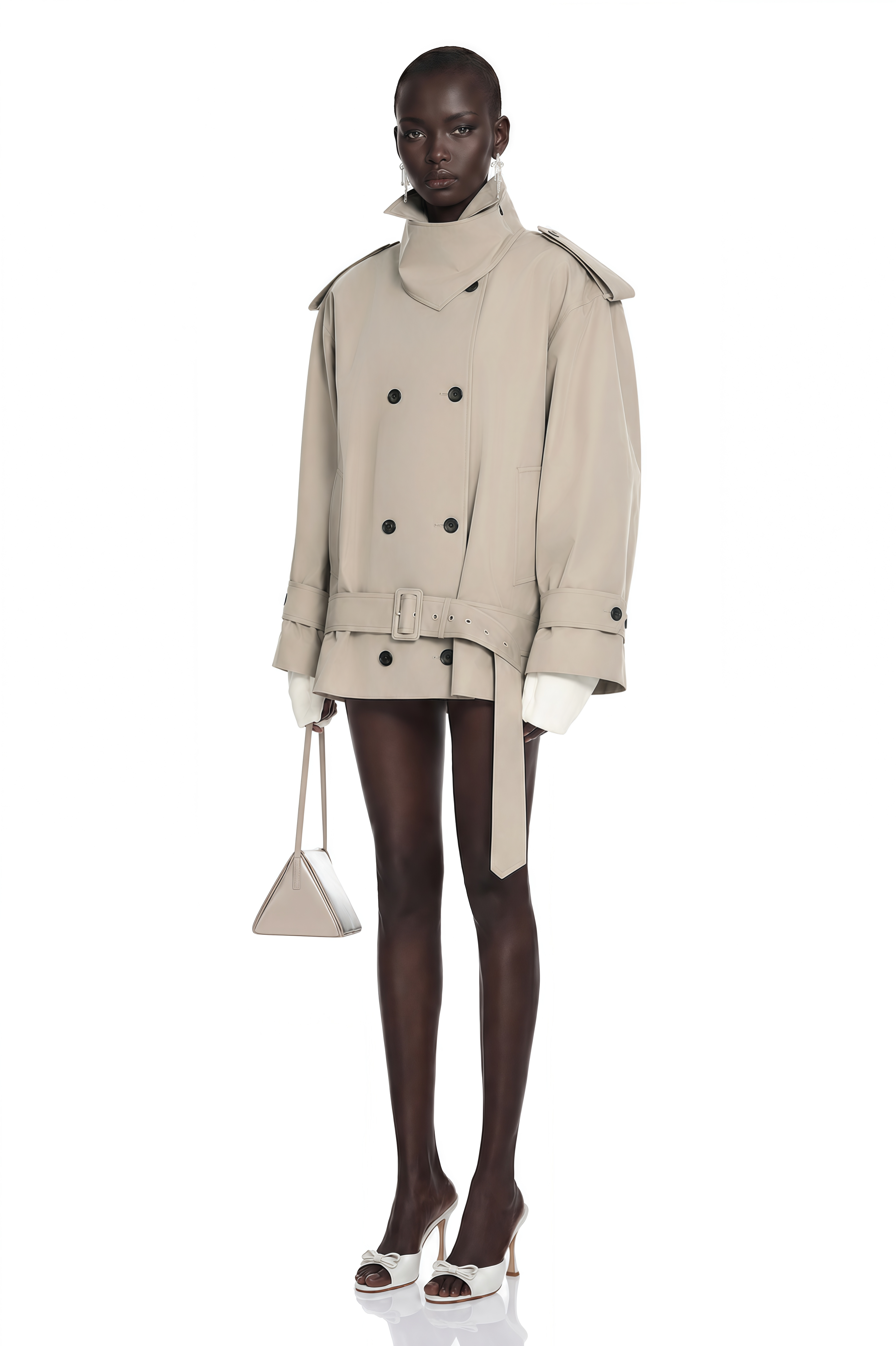 Mavis Grey Double-Breasted Belted Trench Coat