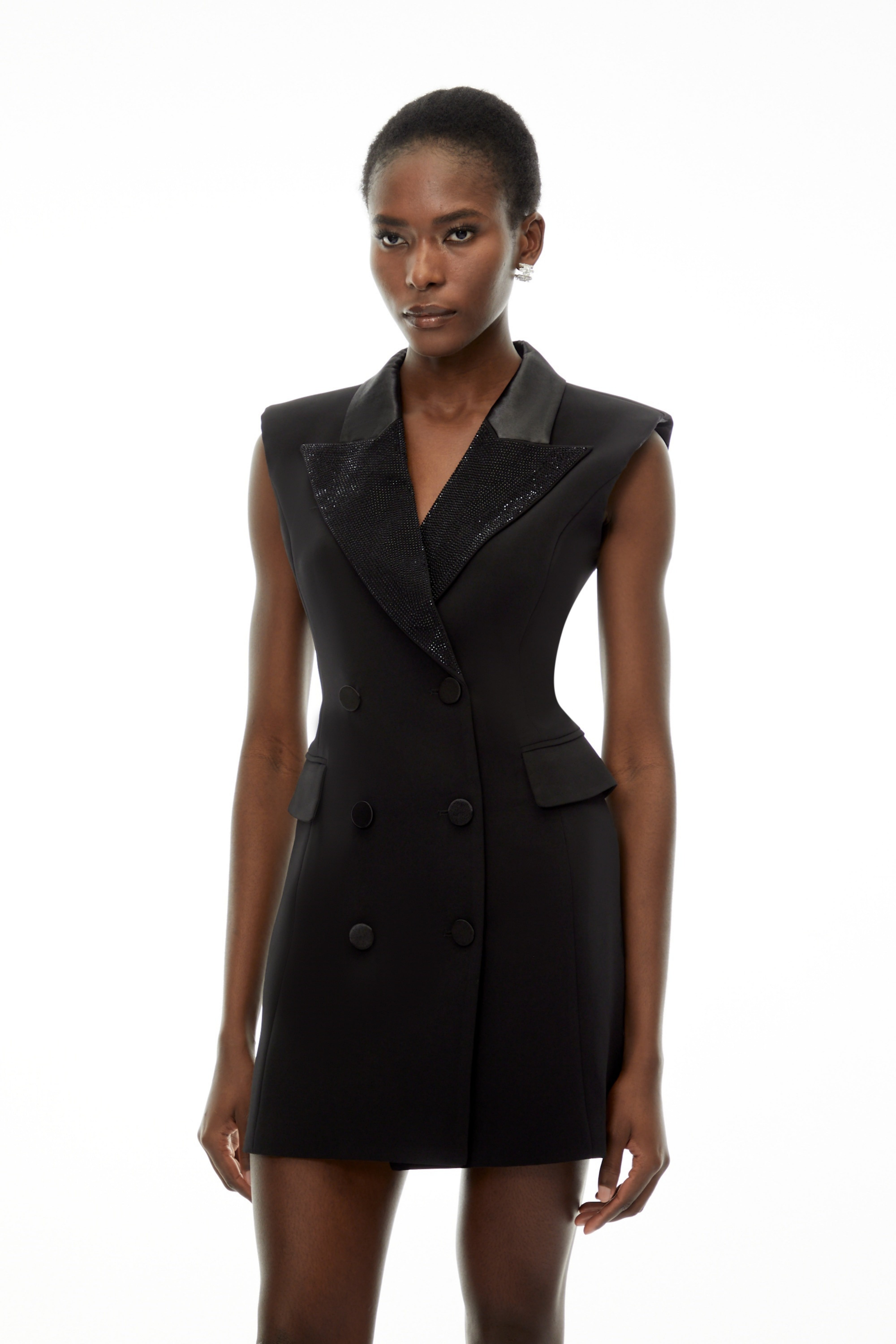 Chiara Black Sequin Blazer Dress with Lapel Collar (Final Sale)