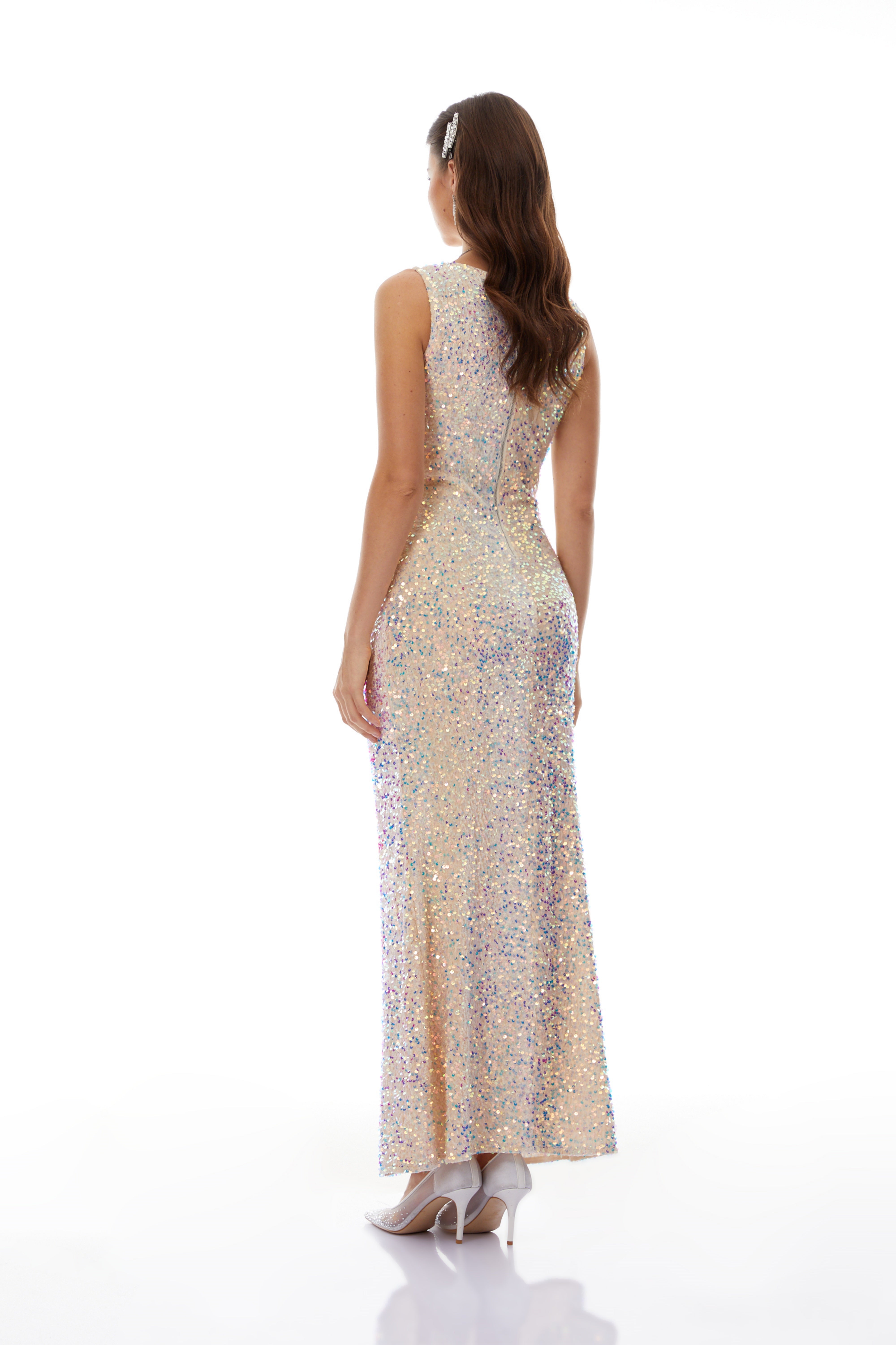 Claudia Neutrals Sequined Embellished Midi Dress (Final Sale-US Only)
