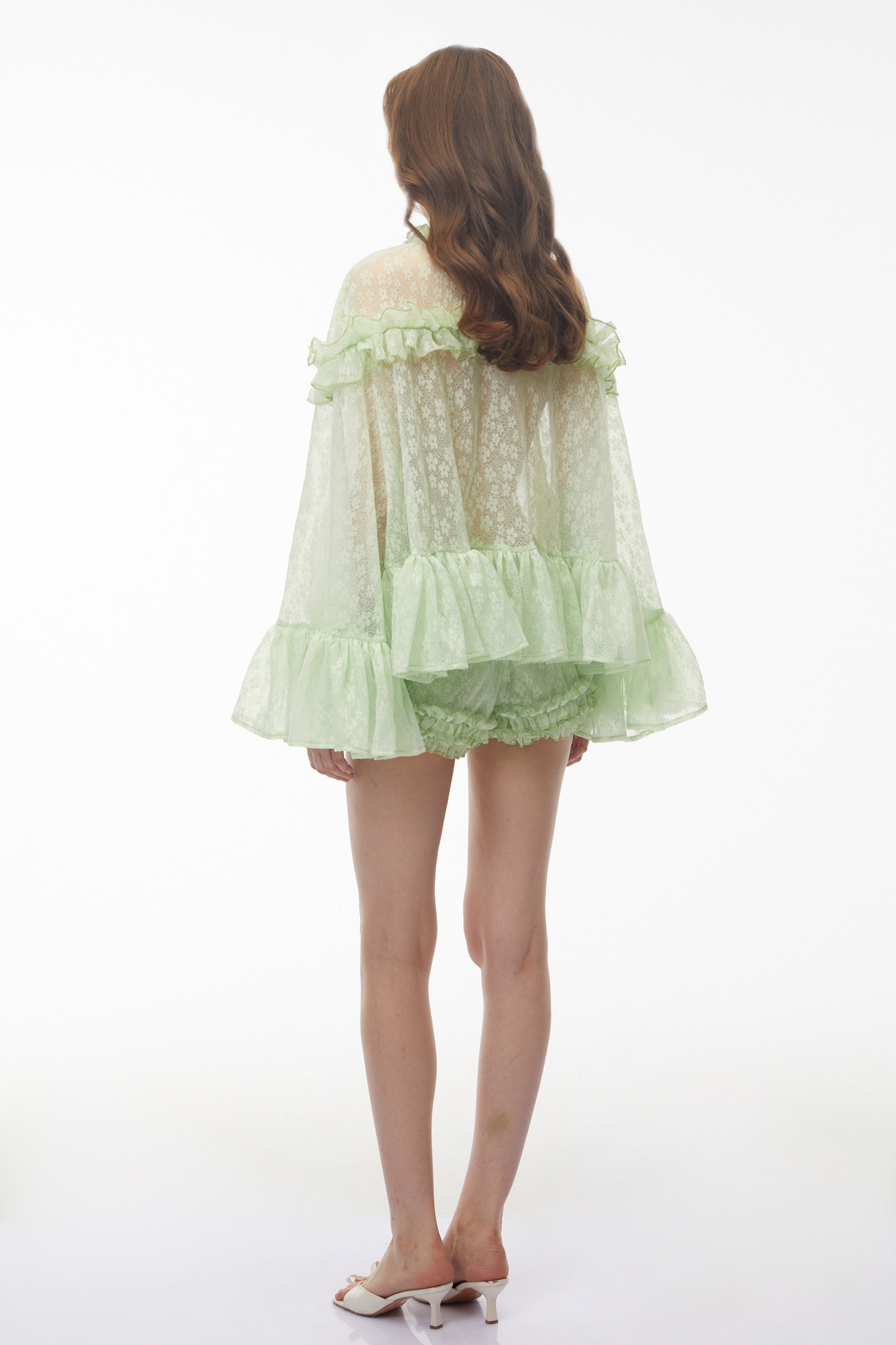 Colette Mint Green Floral Lace Ruffled Top & Shorts Set (Final Sale)