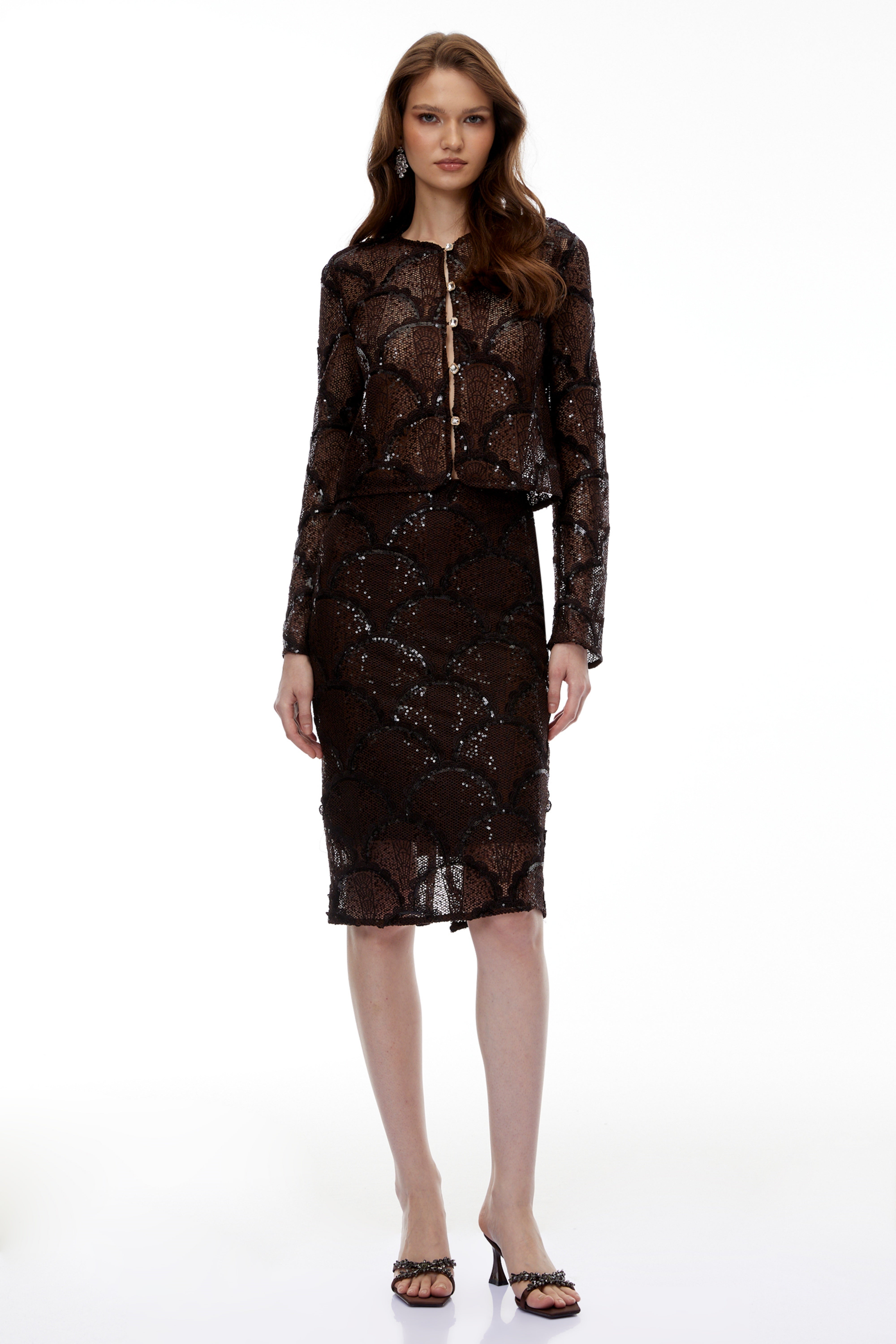 Cordelia Chocolate Brown Lace Top & Skirt Set (Final Sale)