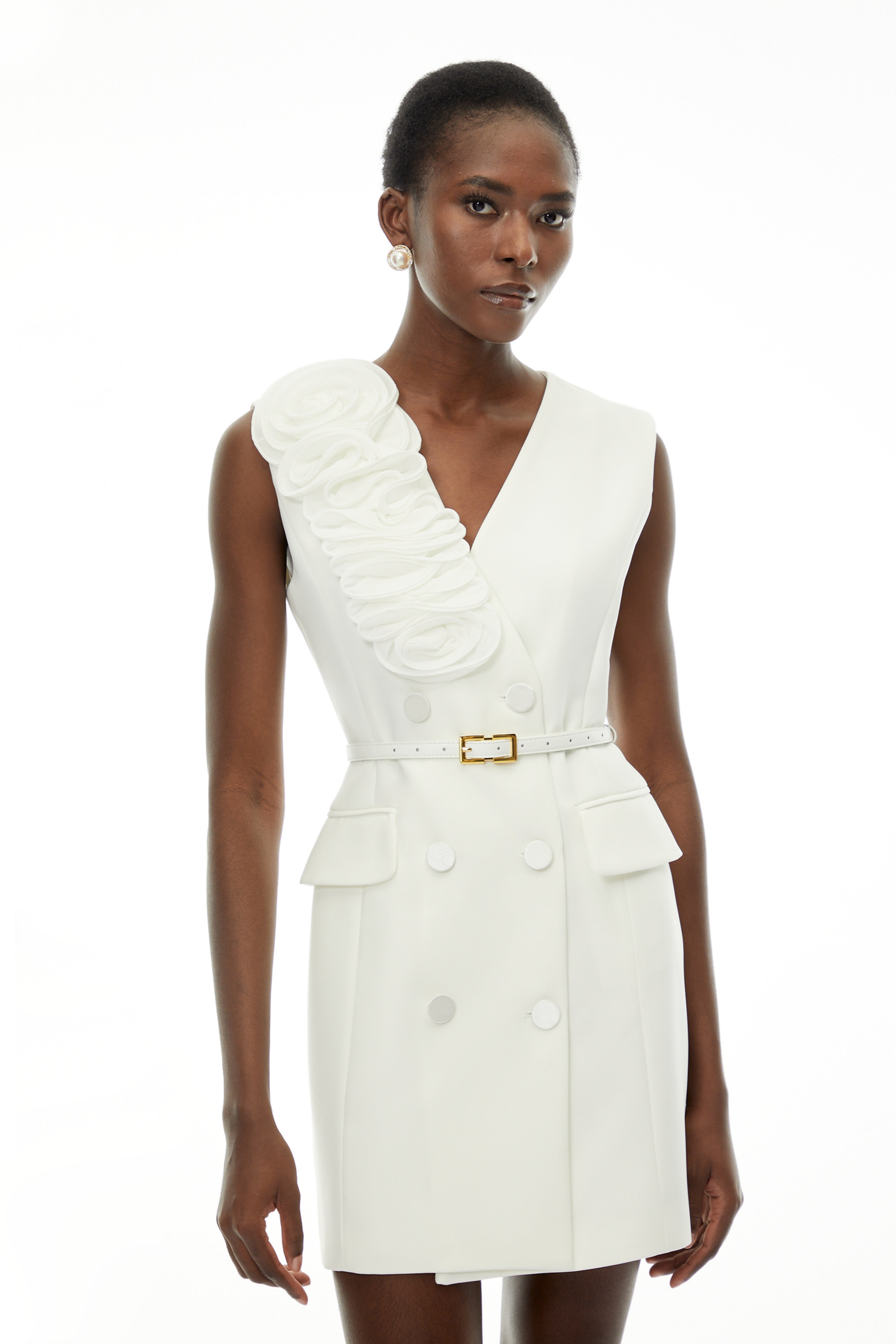 Cordelia White Sleeveless Mini Dress with 3D Florals (Final Sale)