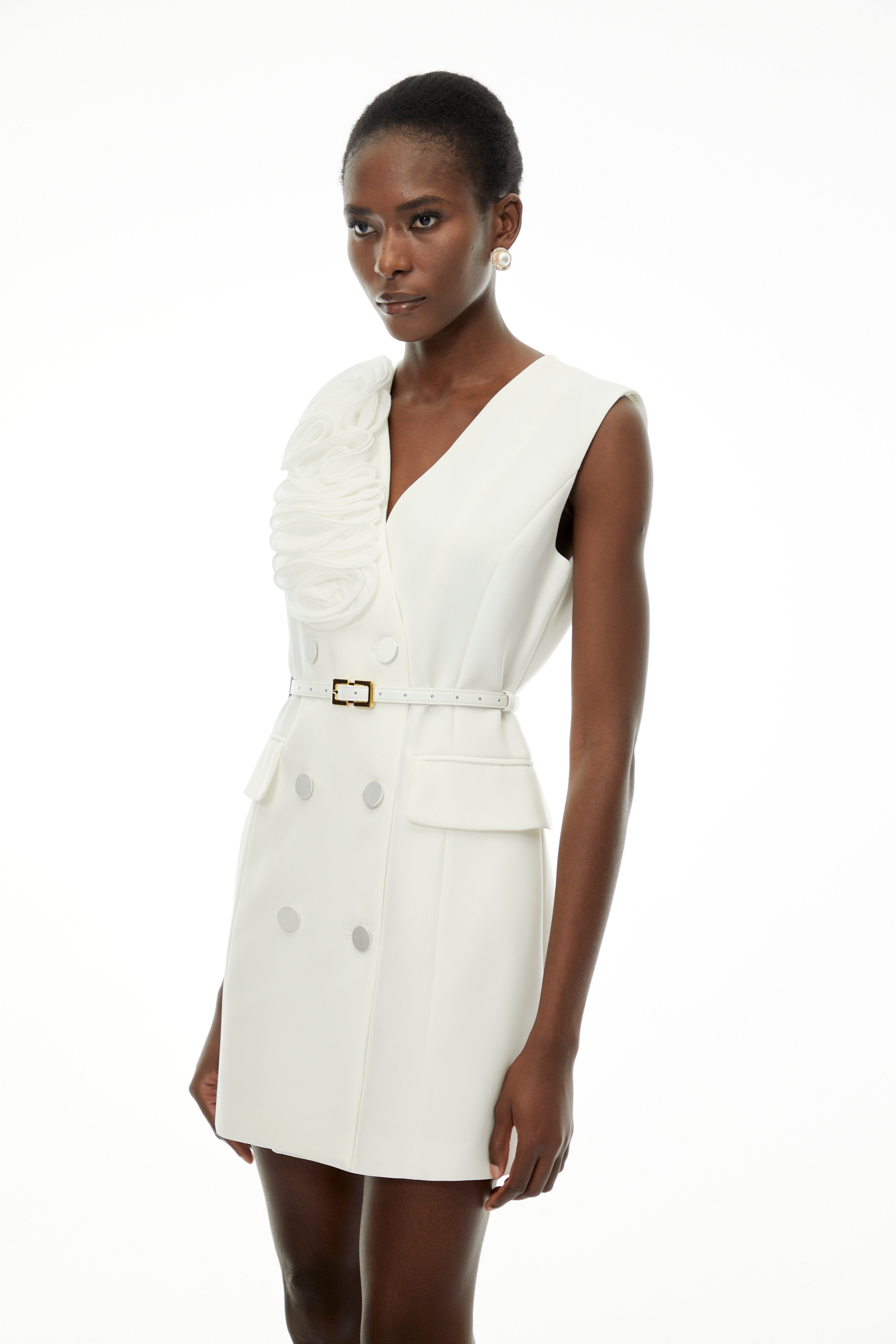 Cordelia White Sleeveless Mini Dress with 3D Florals (Final Sale)