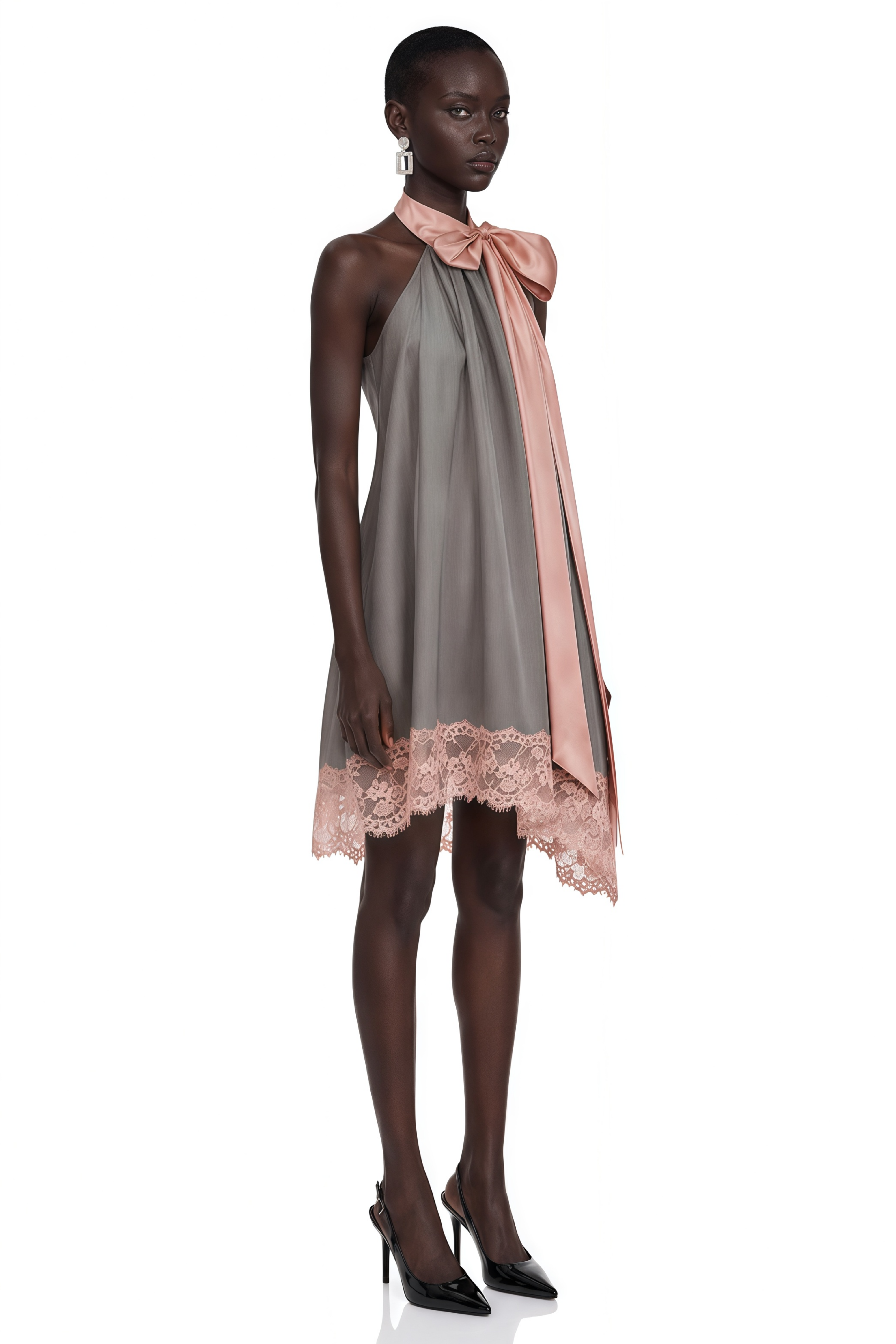 Cornelia Grey Asymmetrical Mini Dress with Bow Detail