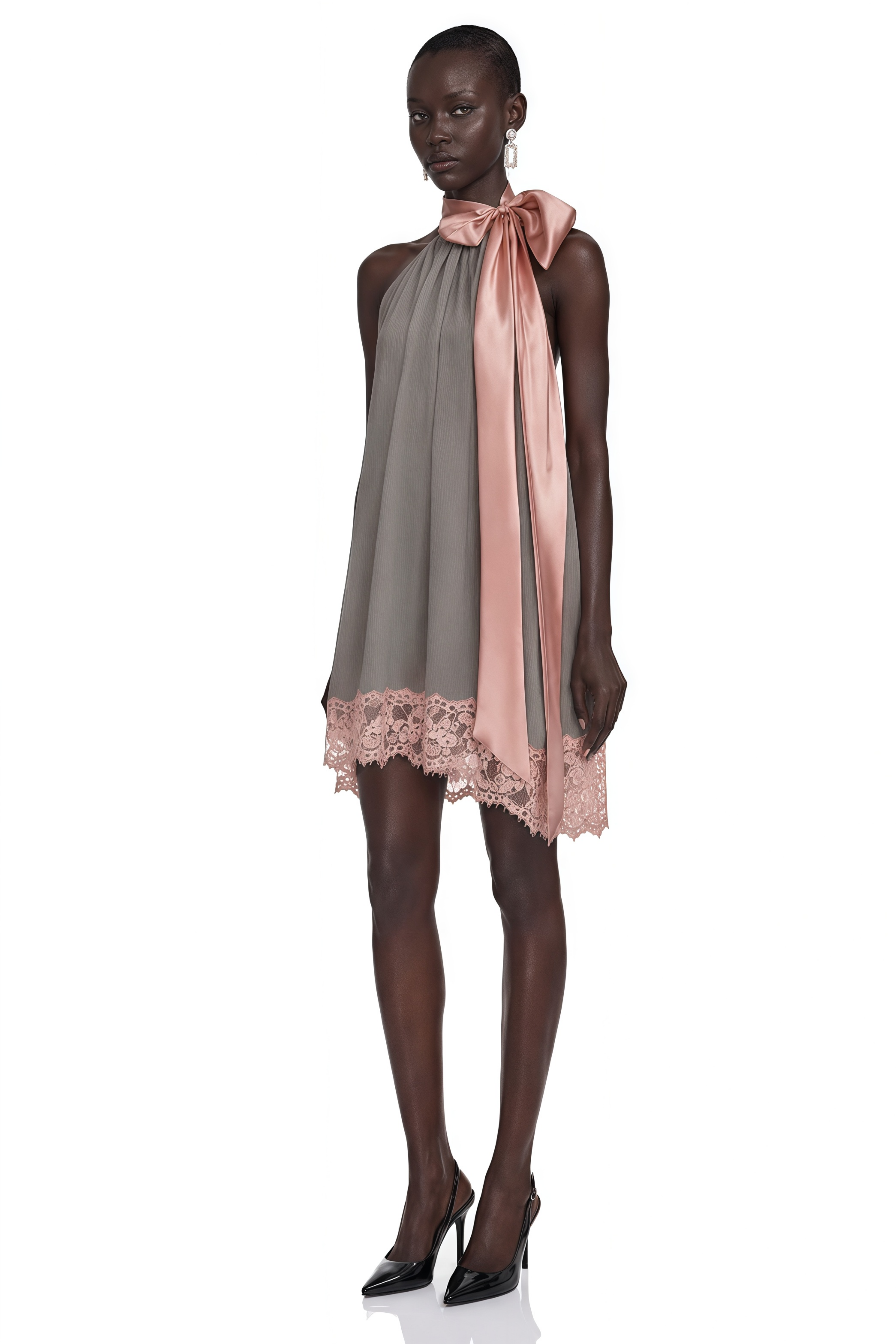 Cornelia Grey Asymmetrical Mini Dress with Bow Detail