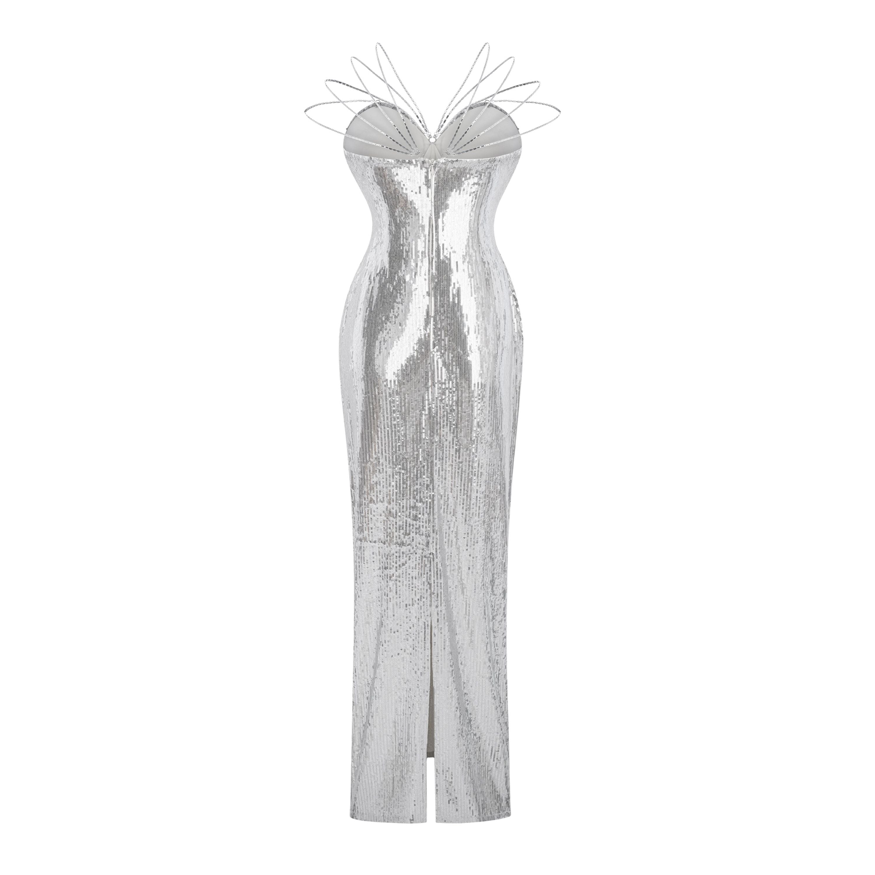 Cressida Silver Sparkly Embellished Maxi Dress (Final Sale-US Only)