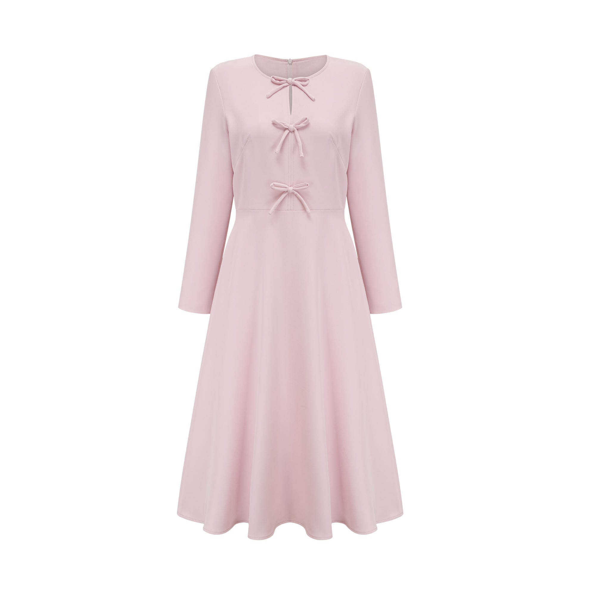 Elise pink bow-detail split-neck midi dress (Final Sale)