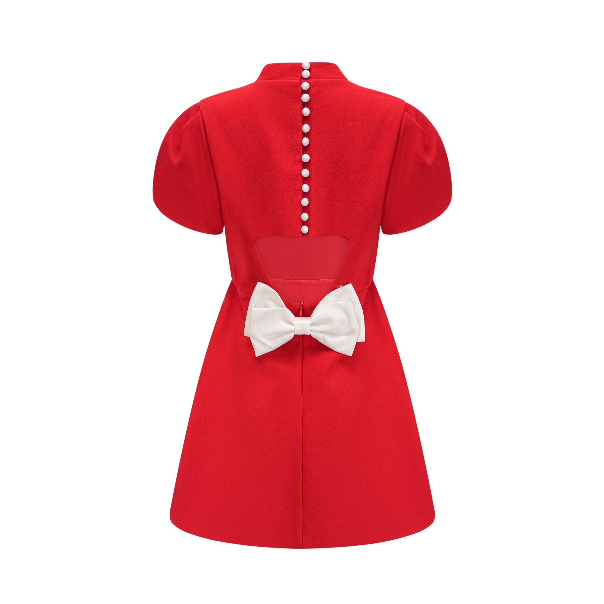 Anna red petal-sleeve cut-out bow mini dress (Final Sale)
