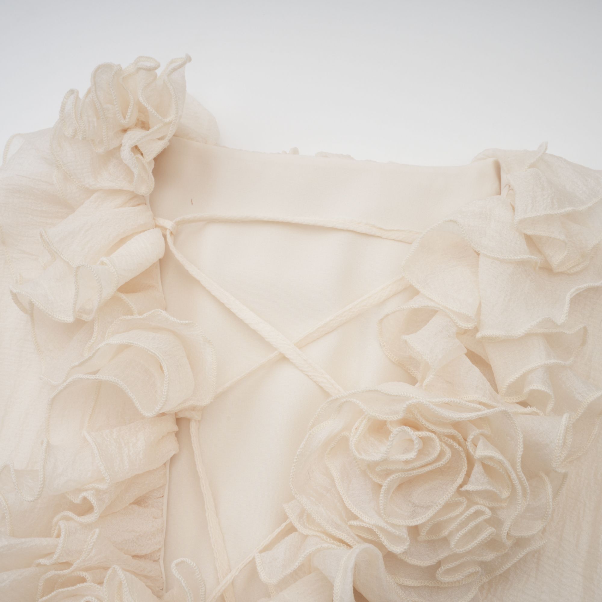 Zéphyrine Floral-Appliqué Tiered Mini Dress in Neutrals