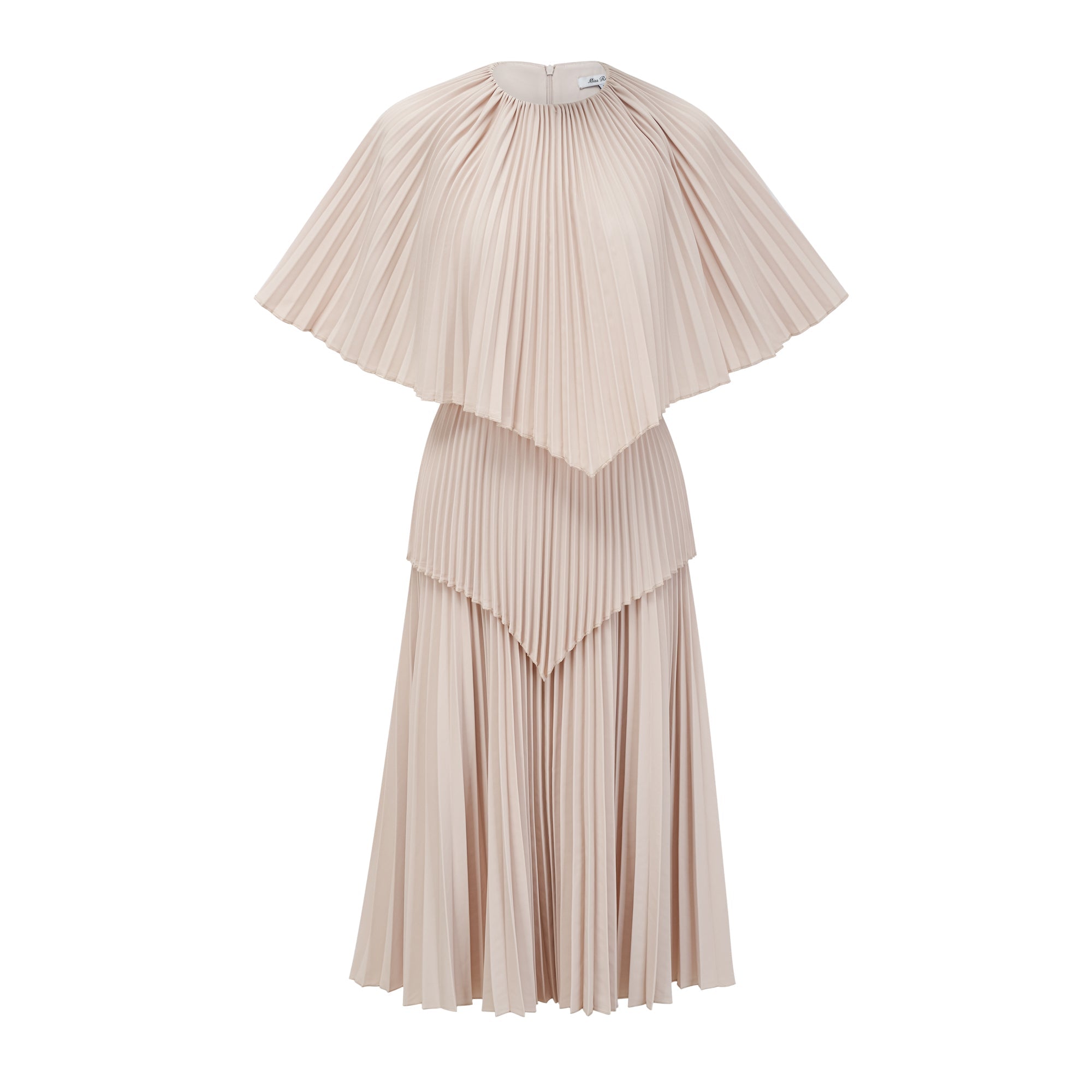 Héloïse neutrals cape pleated midi dress (Final Sale-US Only)