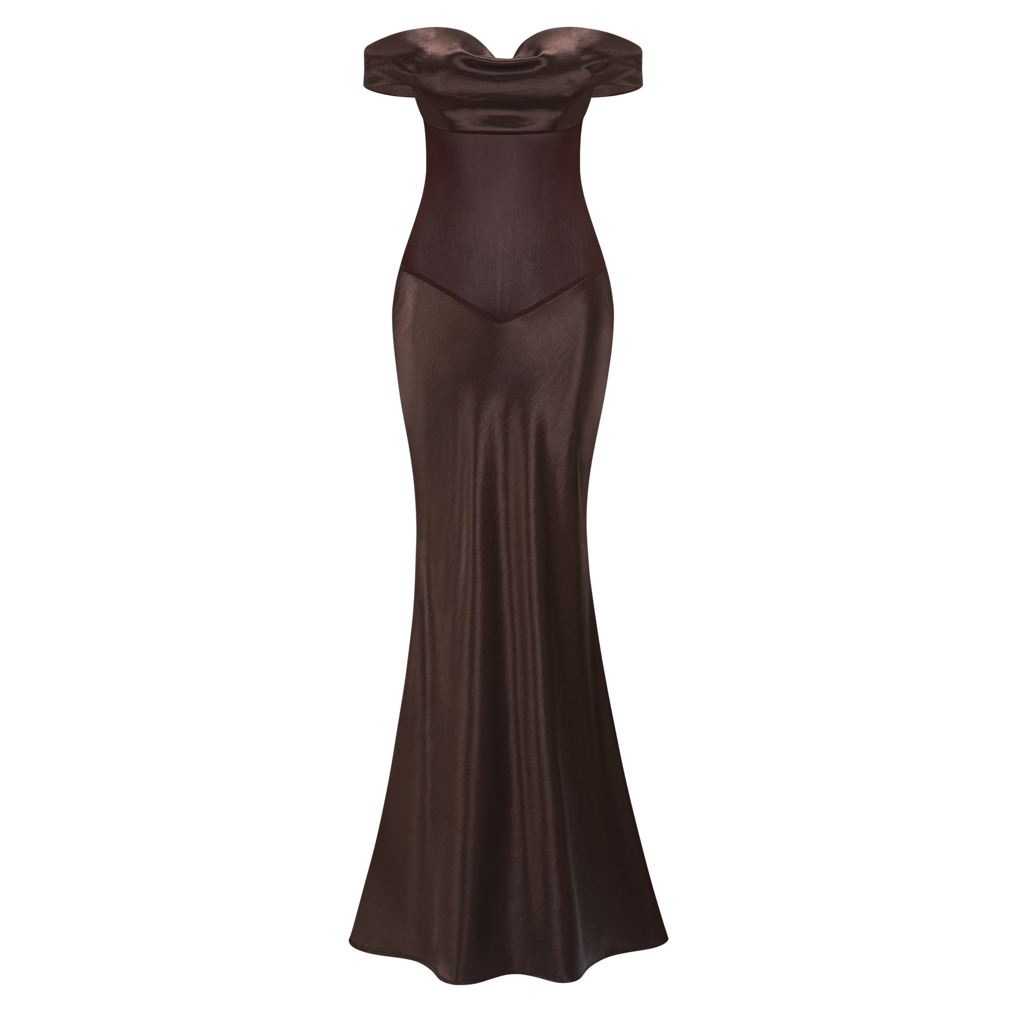 Gitta Brown Off Shoulder Satin Maxi Gown (Final Sale)