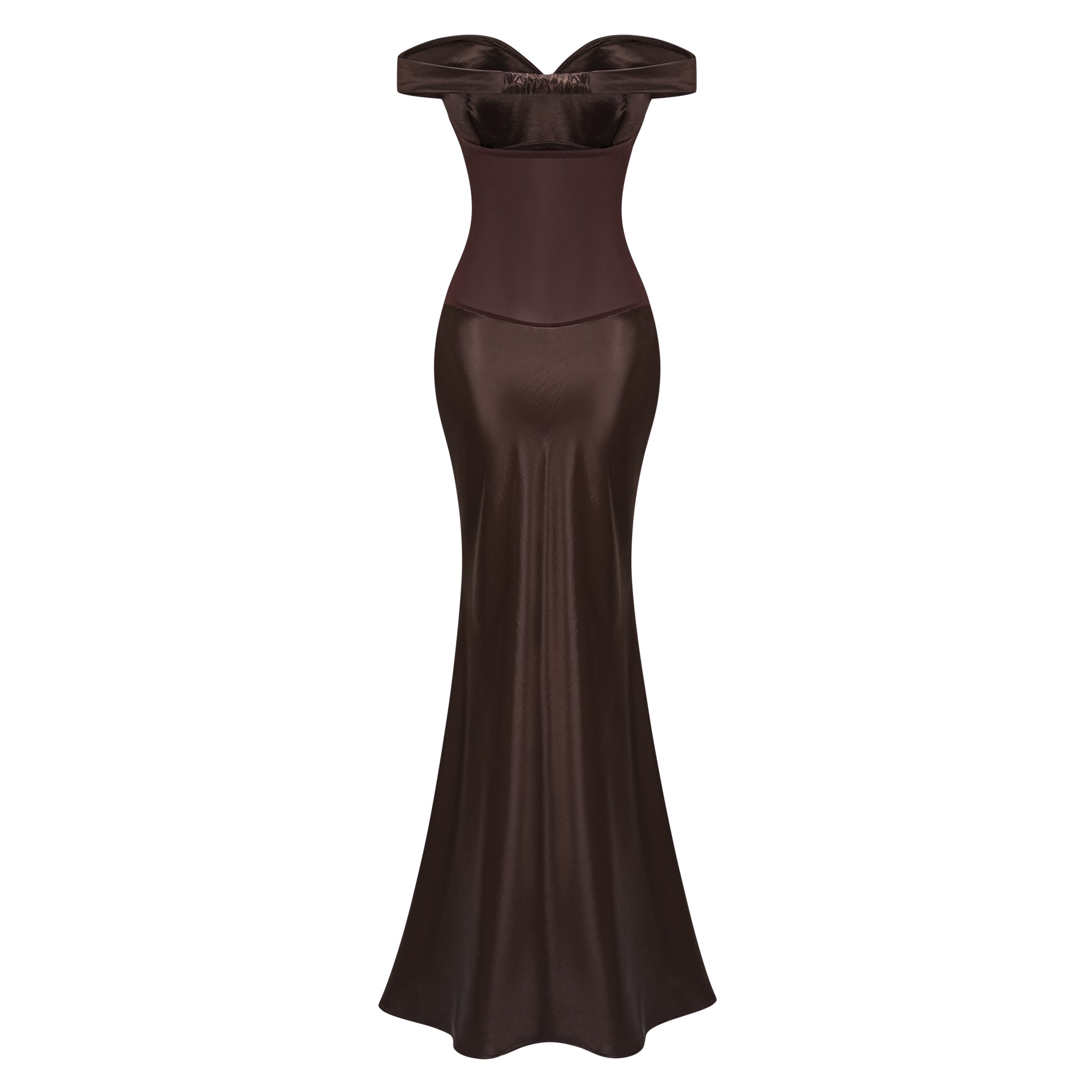 Gitta Brown Off Shoulder Satin Maxi Gown (Final Sale)