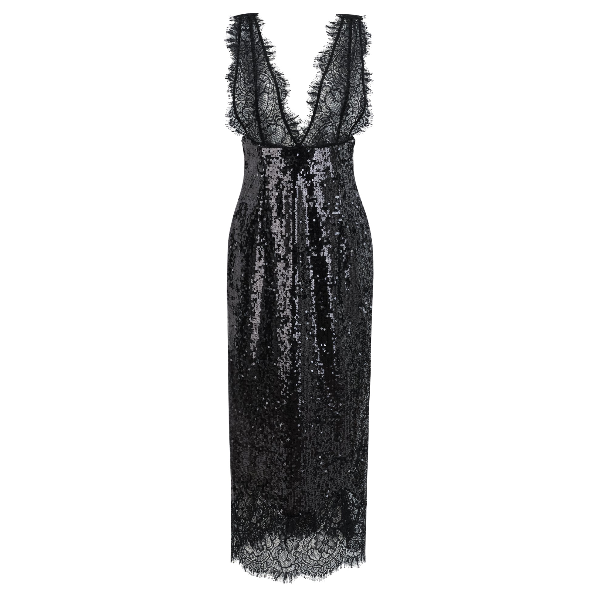 Ava Black Lace Panel Sequined Maxi Dress (Final Sale-US Only)