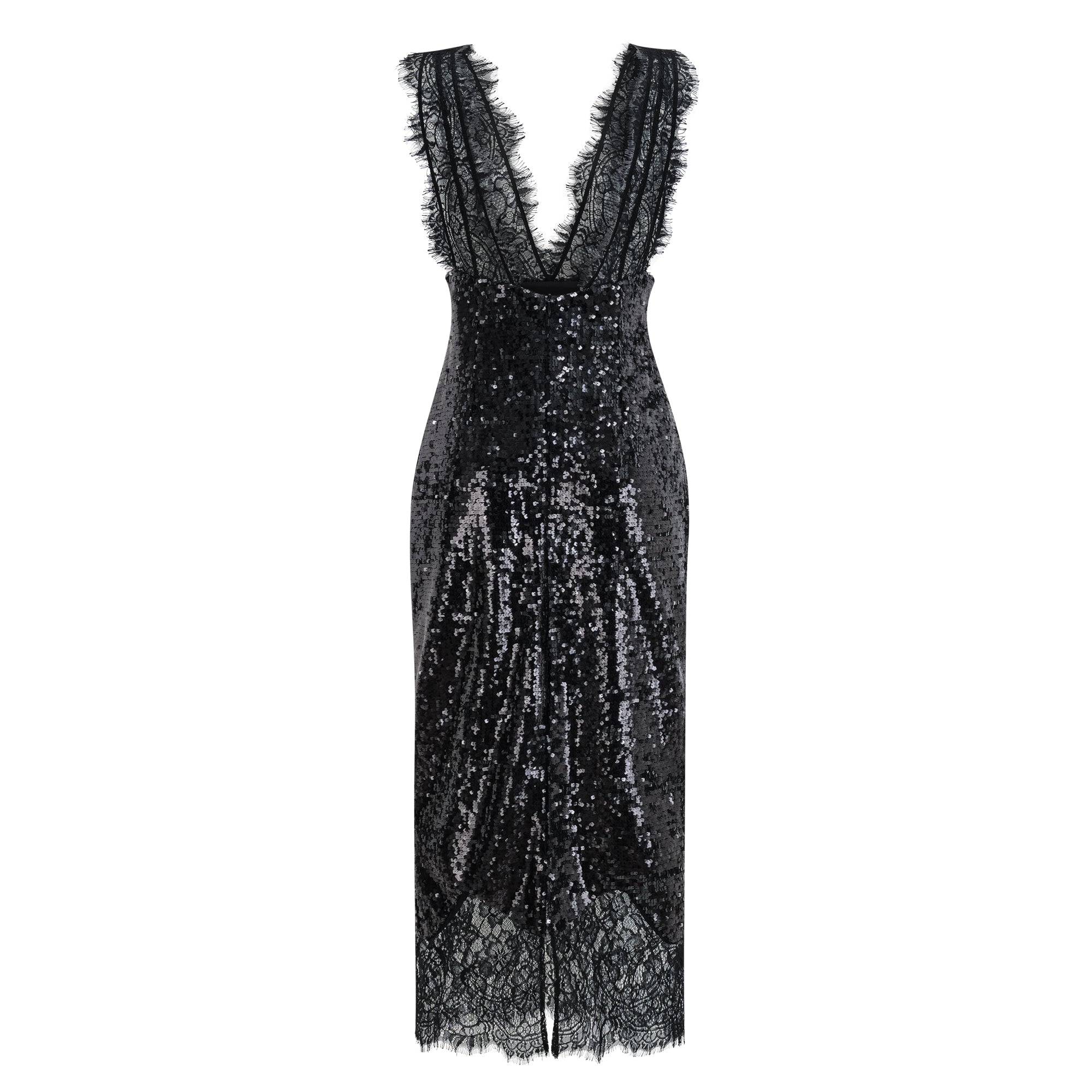 Ava Black Lace Panel Sequined Maxi Dress (Final Sale-US Only)