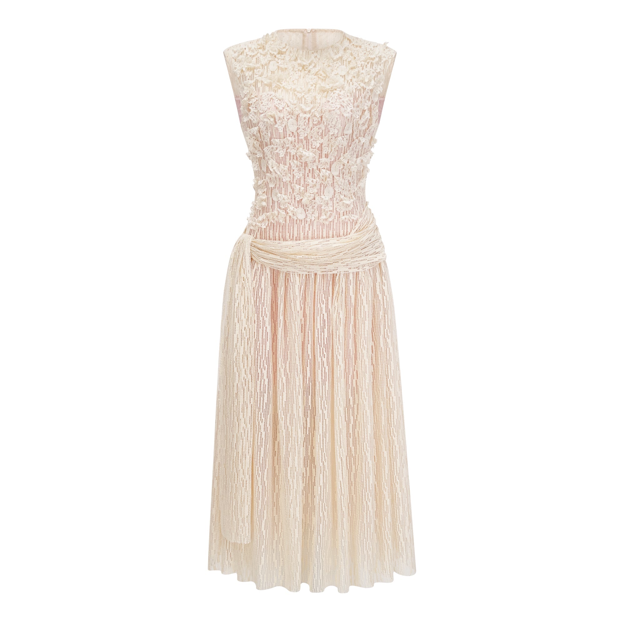 Cynthia Neutrals 3D Petal Textured Midi Dress (Final Sale)