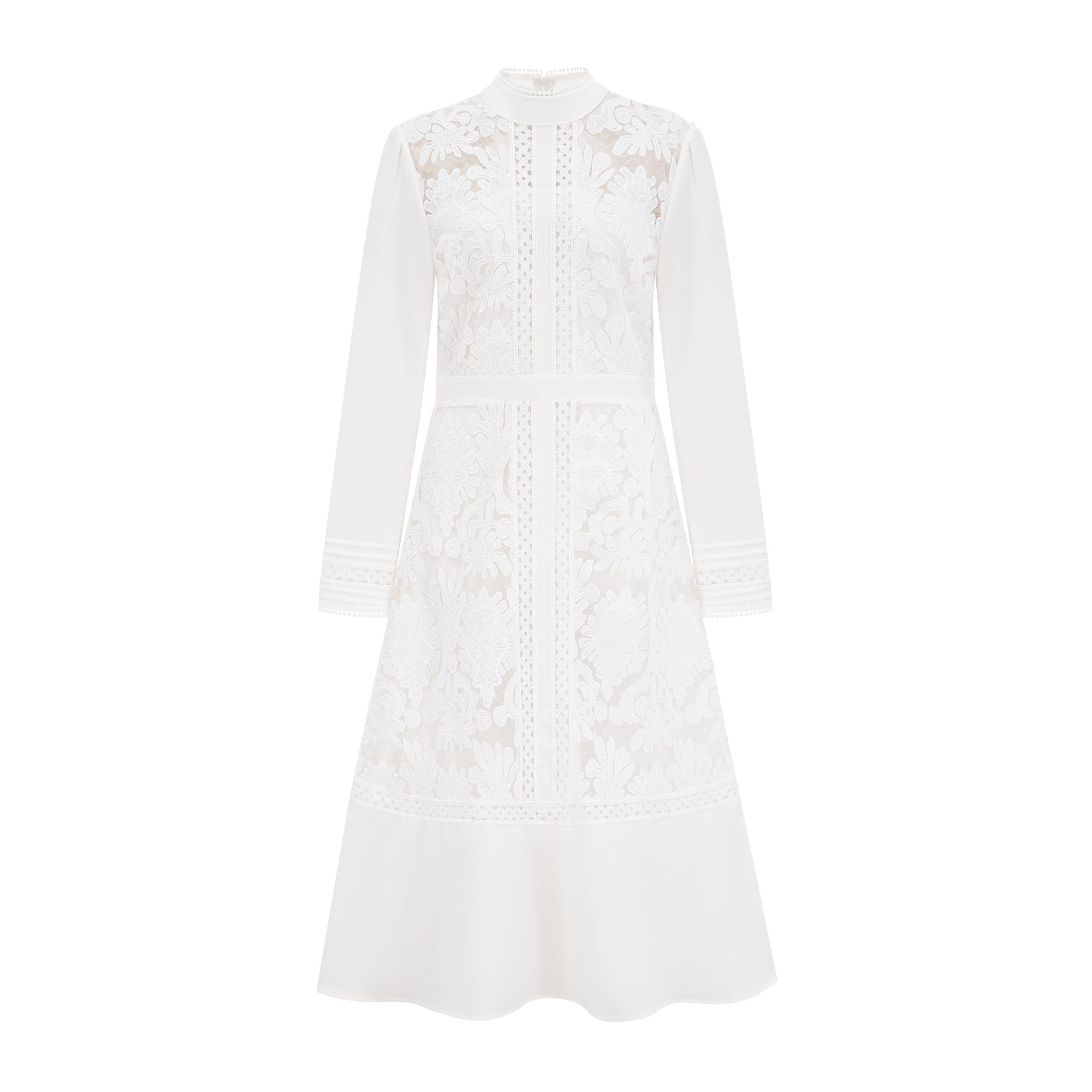 Madeleine White Paneled Embroidered Midi Dress