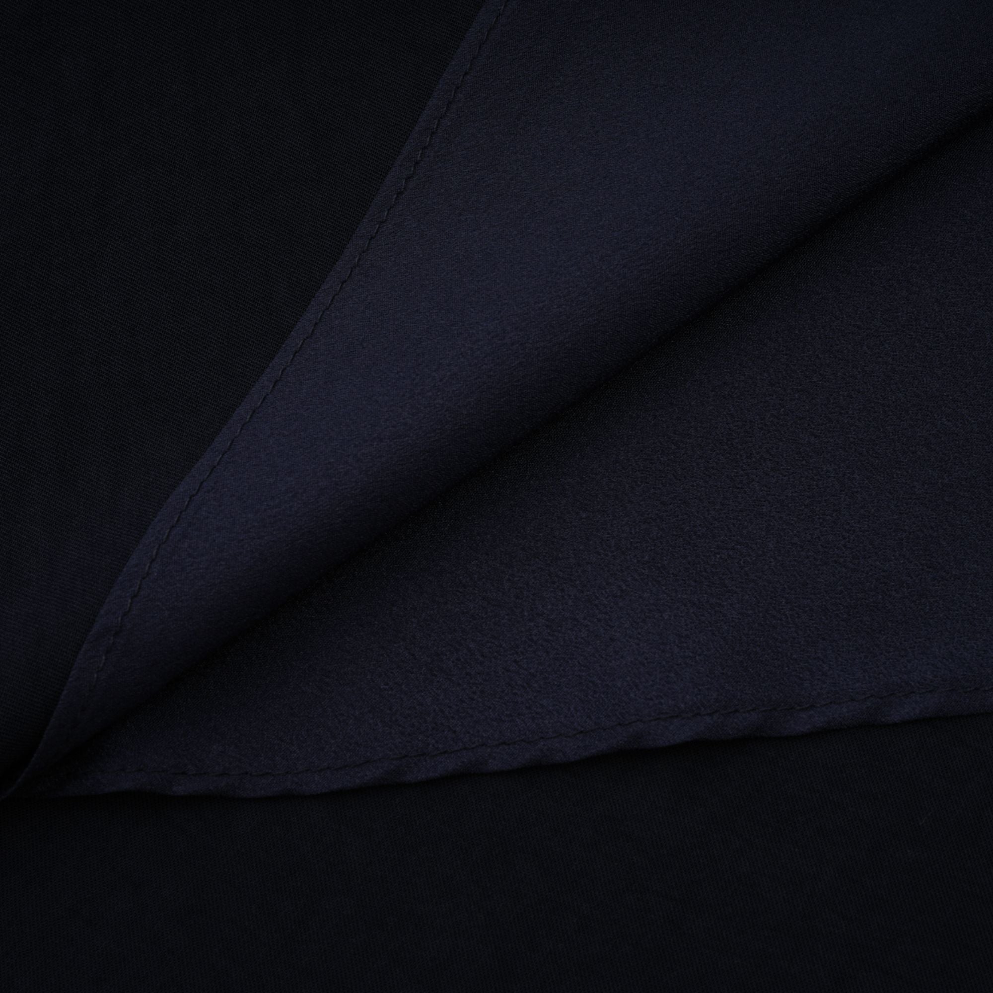 Navy blue short-sleeve maxi dress with a peplum jacket bodice and satin skirt