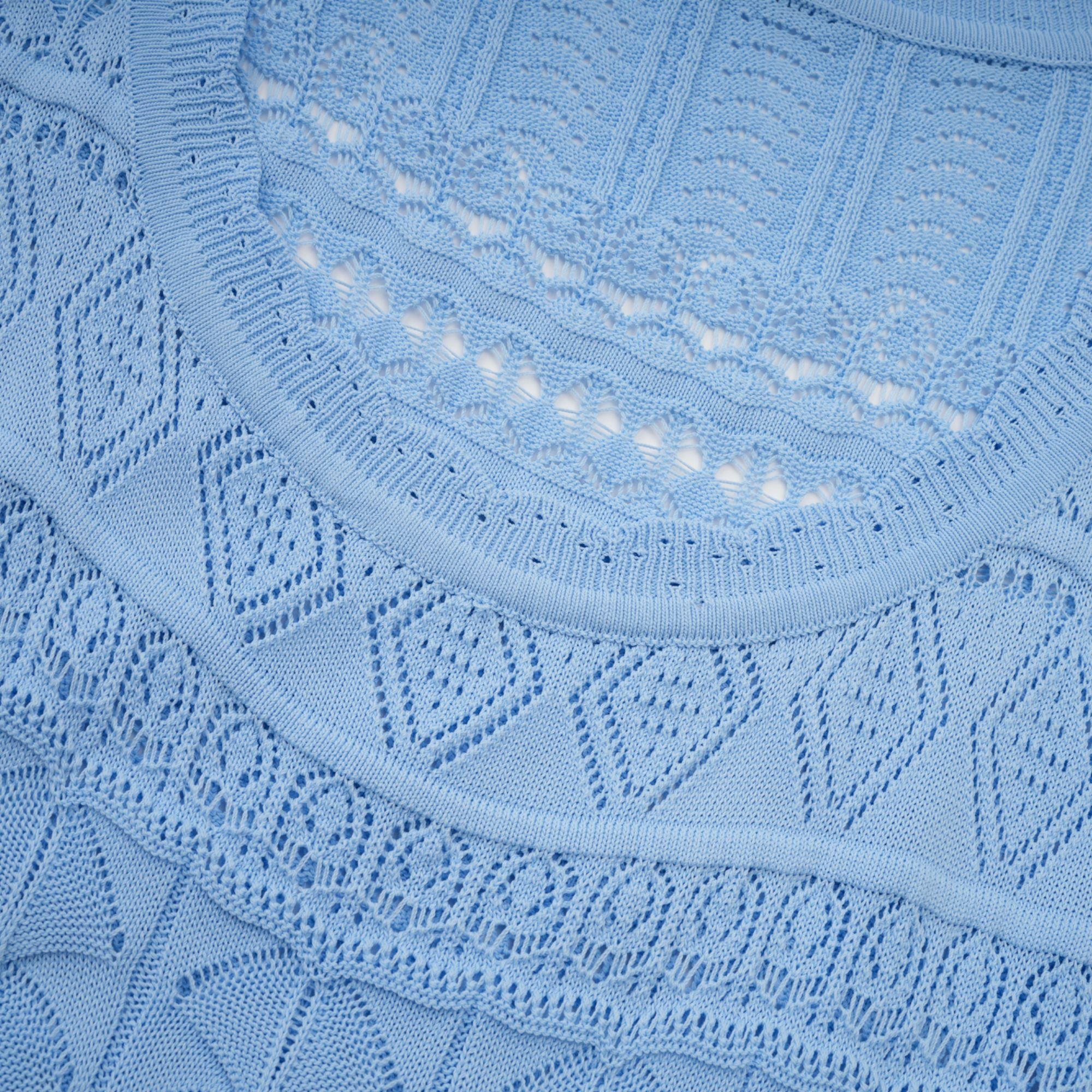 Mailys Blue Ruffled-Trim Crochet-Knit Midi Dress