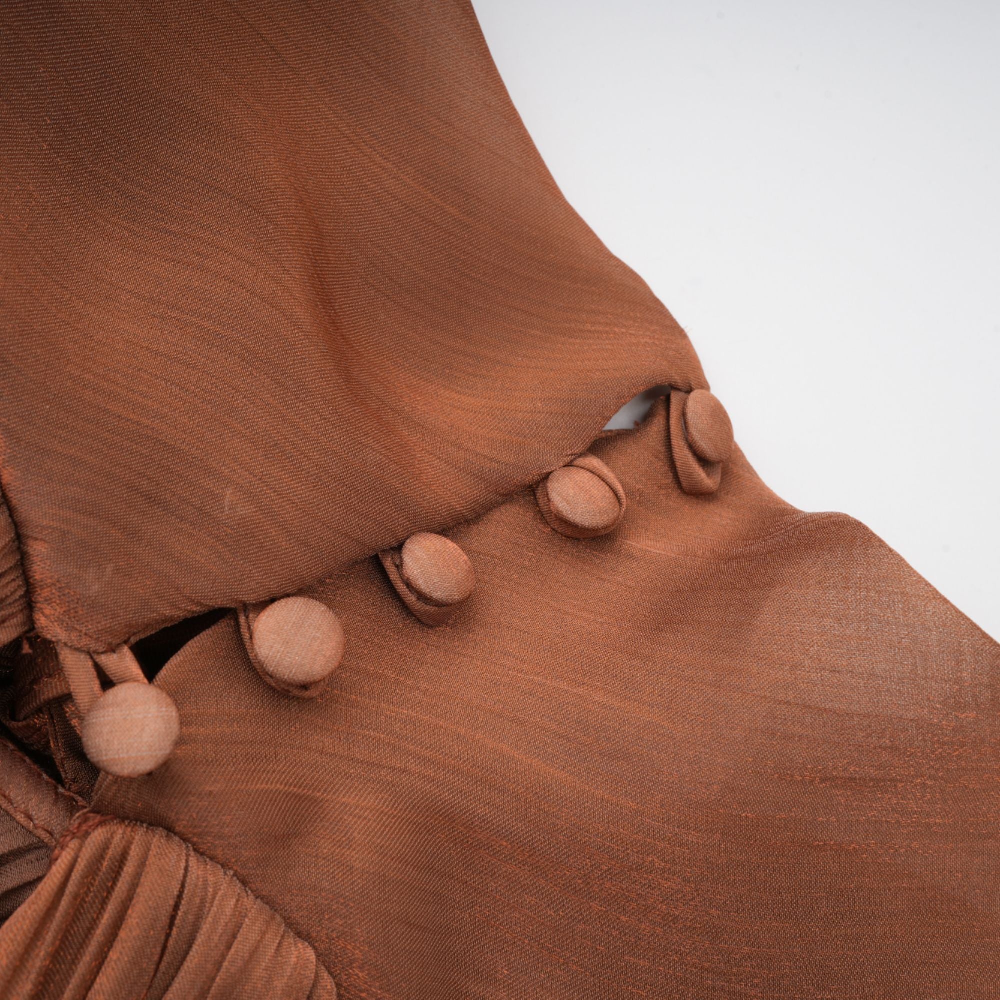 Mila Brown Pleated Satin Maxi Dress