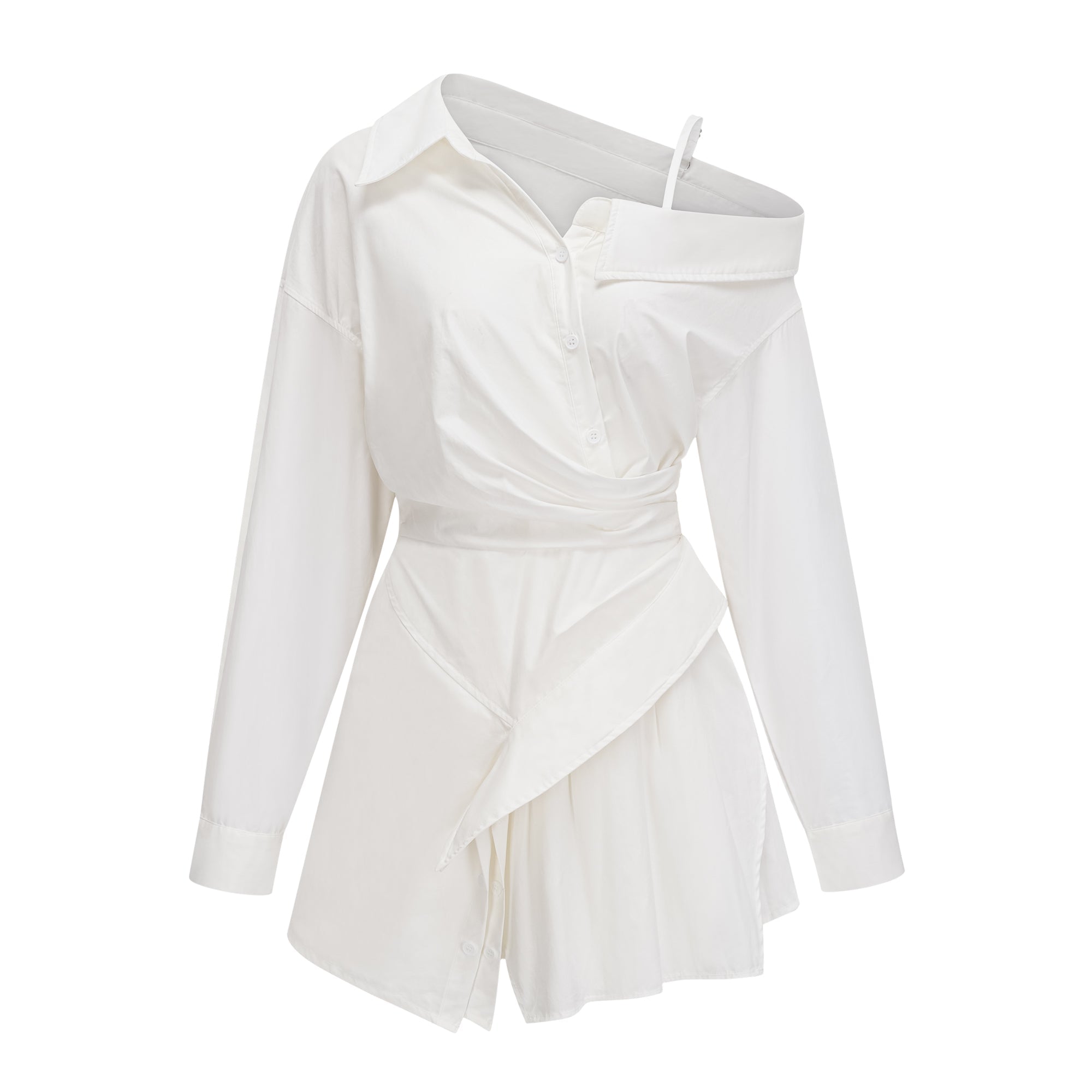 Tímea White Asymmetrical Mini Shirt Dress (Final Sale)