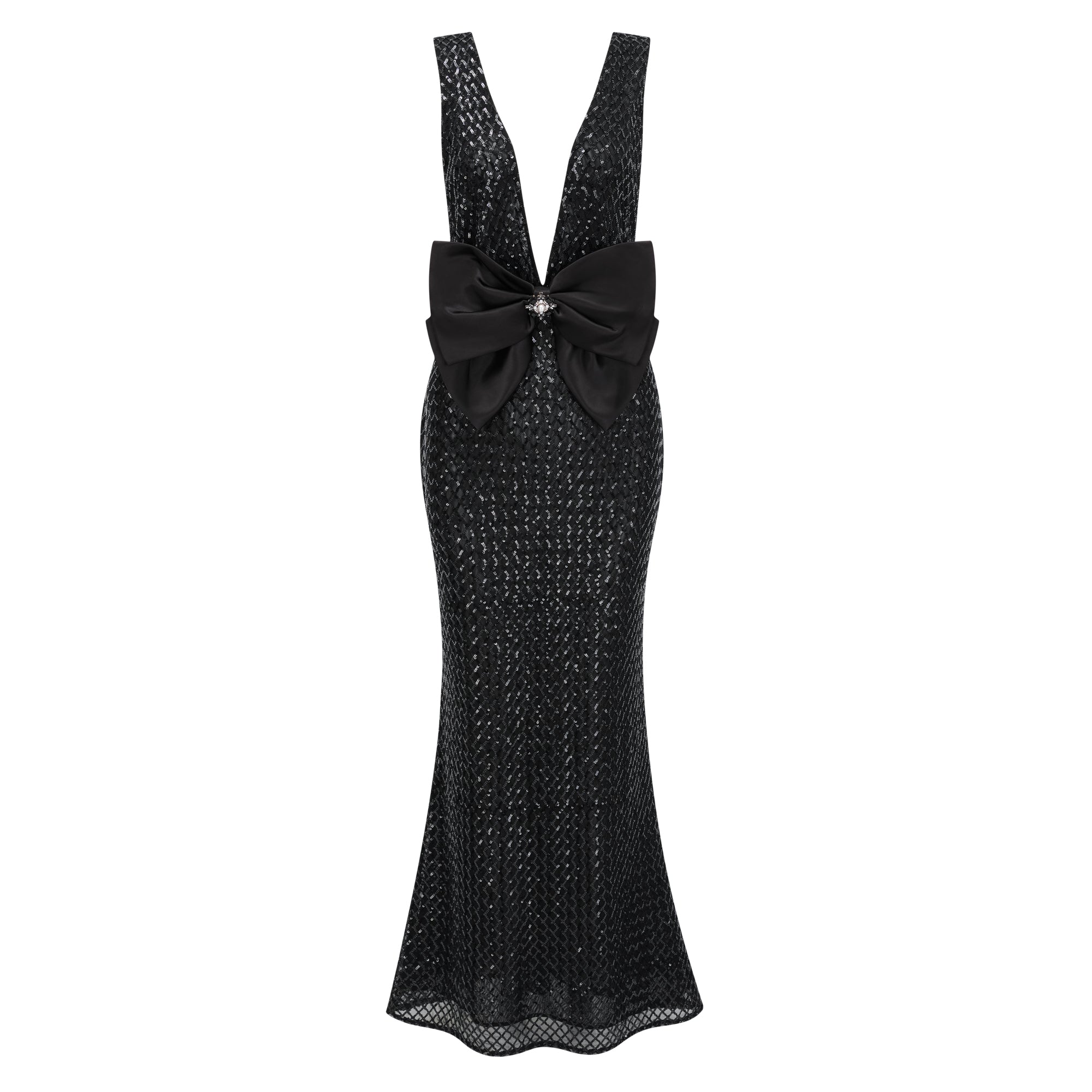Raelynn Black Deep V-Neck Bodycon Maxi Dress (Final Sale-US Only)